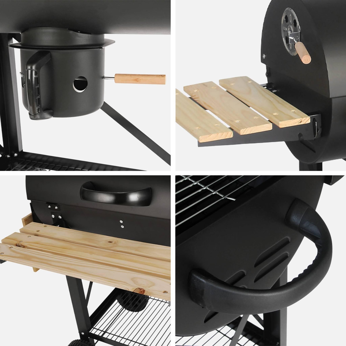 SWEEEK Barbecue américain charbon de bois - Serge noir - Smoker américain avec aérateurs. récupérateur de cendres. fumoir. housse