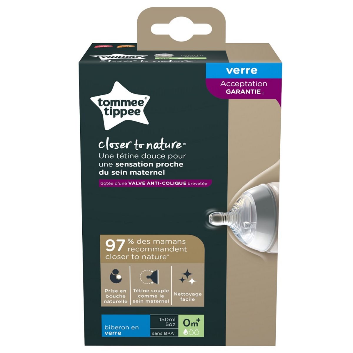 TOMMEE TIPPEE Biberon en verre 150ml Closer to Nature 