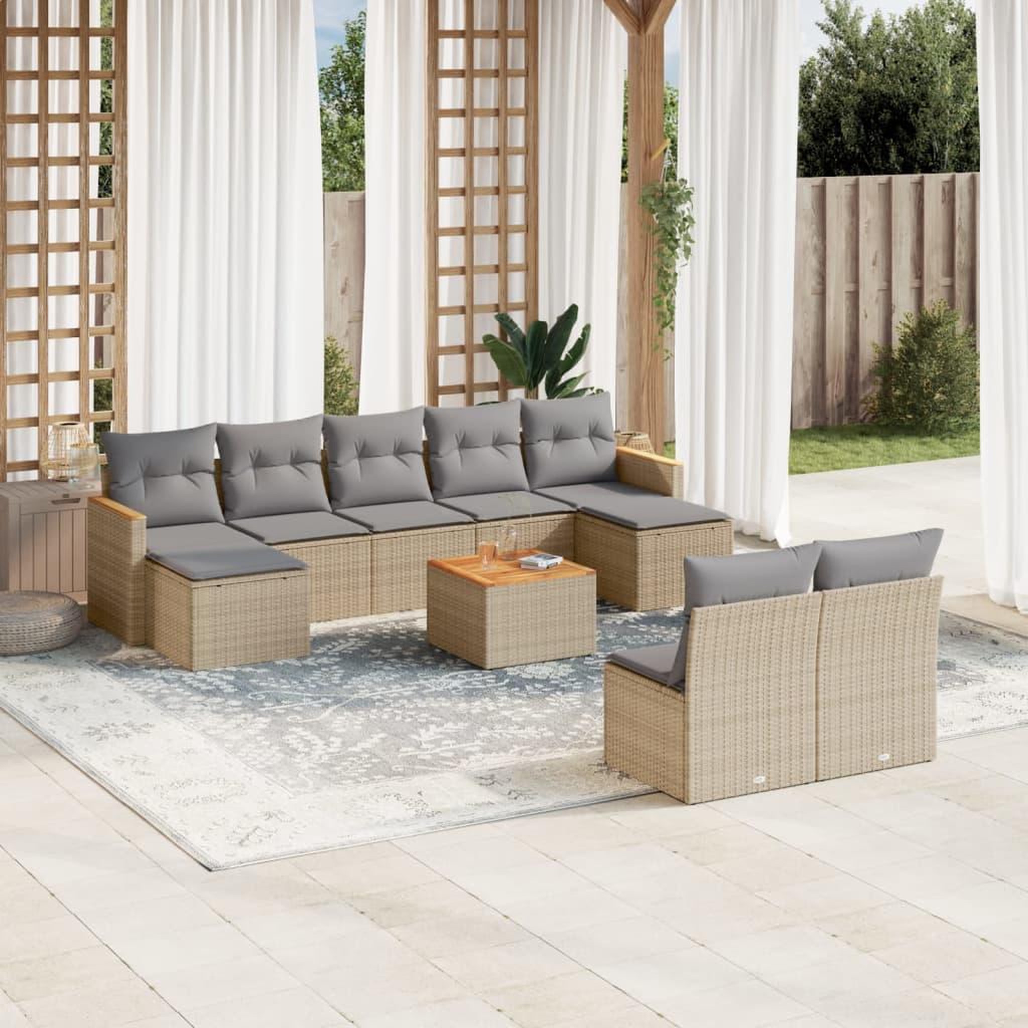 VIDAXL Salon de jardin avec coussins 10 pcs beige resine tressee