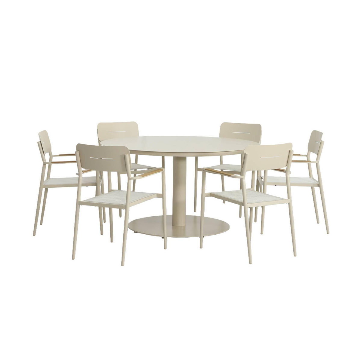 SWEEEK Table de jardin ronde aluminium + 6 assises - Oreva / Fira