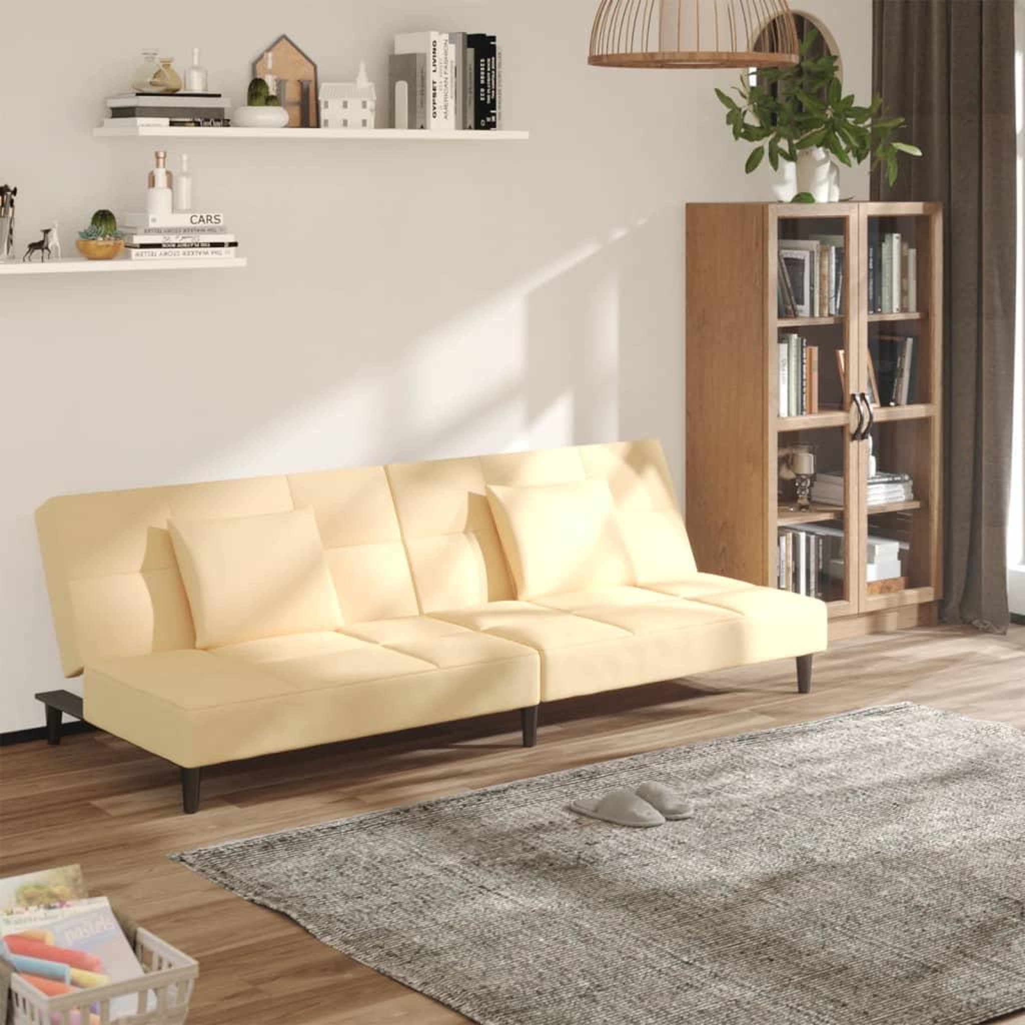 Voir la diapositive 1 : VIDAXL Canape-lit a 2 places avec deux oreillers creme velours