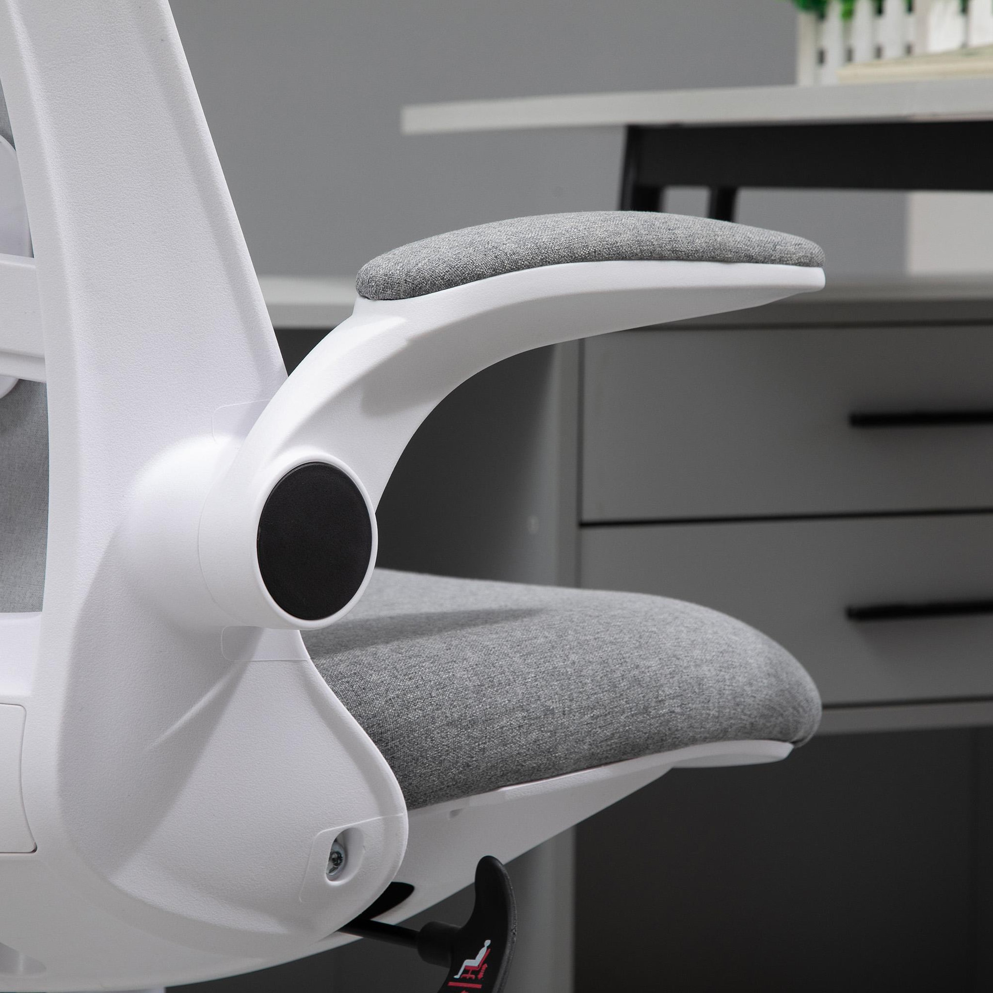 Voir la diapositive 6 : VINSETTO Vinsetto Chaise de bureau tissu lin hauteur réglable pivotante 360° accoudoirs relevables support lombaires réglable gris