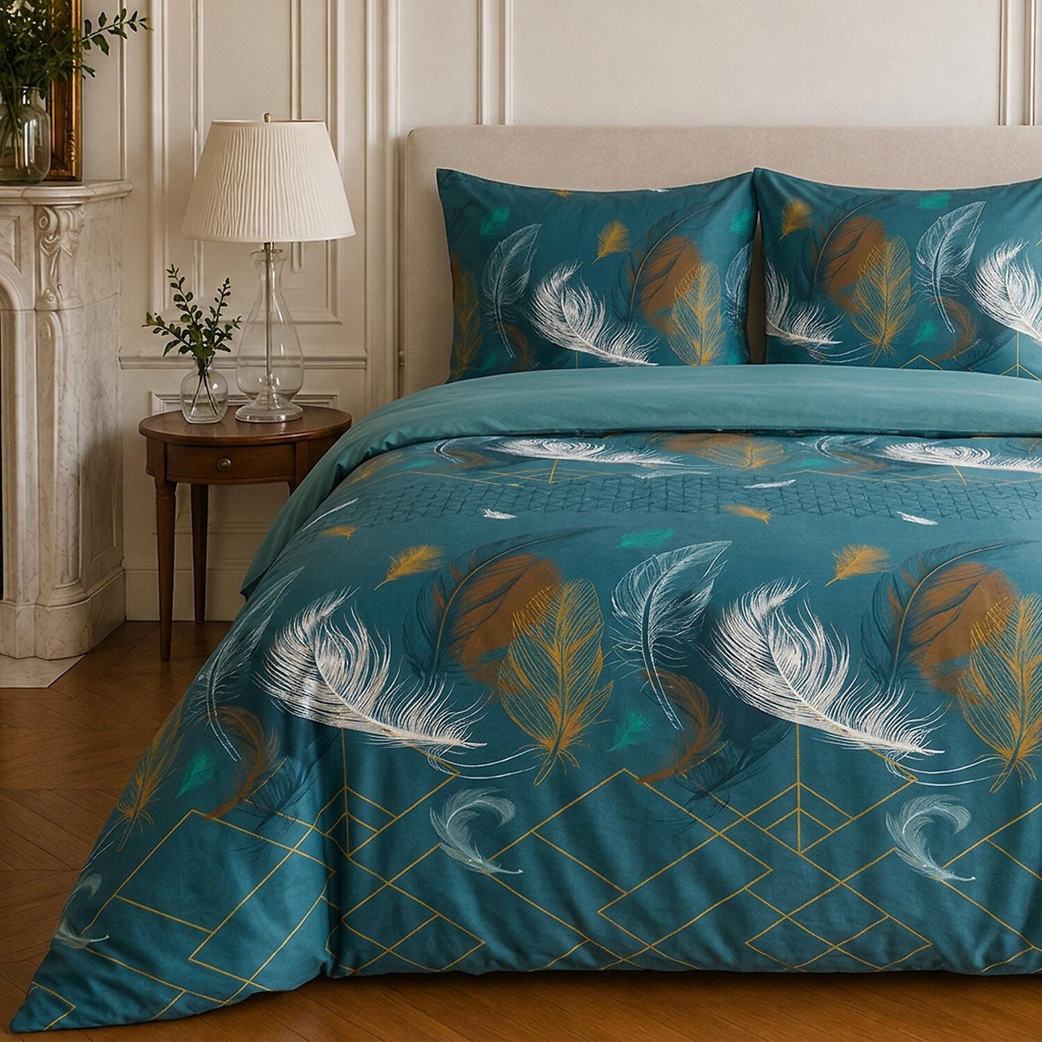 Voir la diapositive 3 : Home collection Parure housse de couette imprimée 100% coton 57 fils - paloma bleu