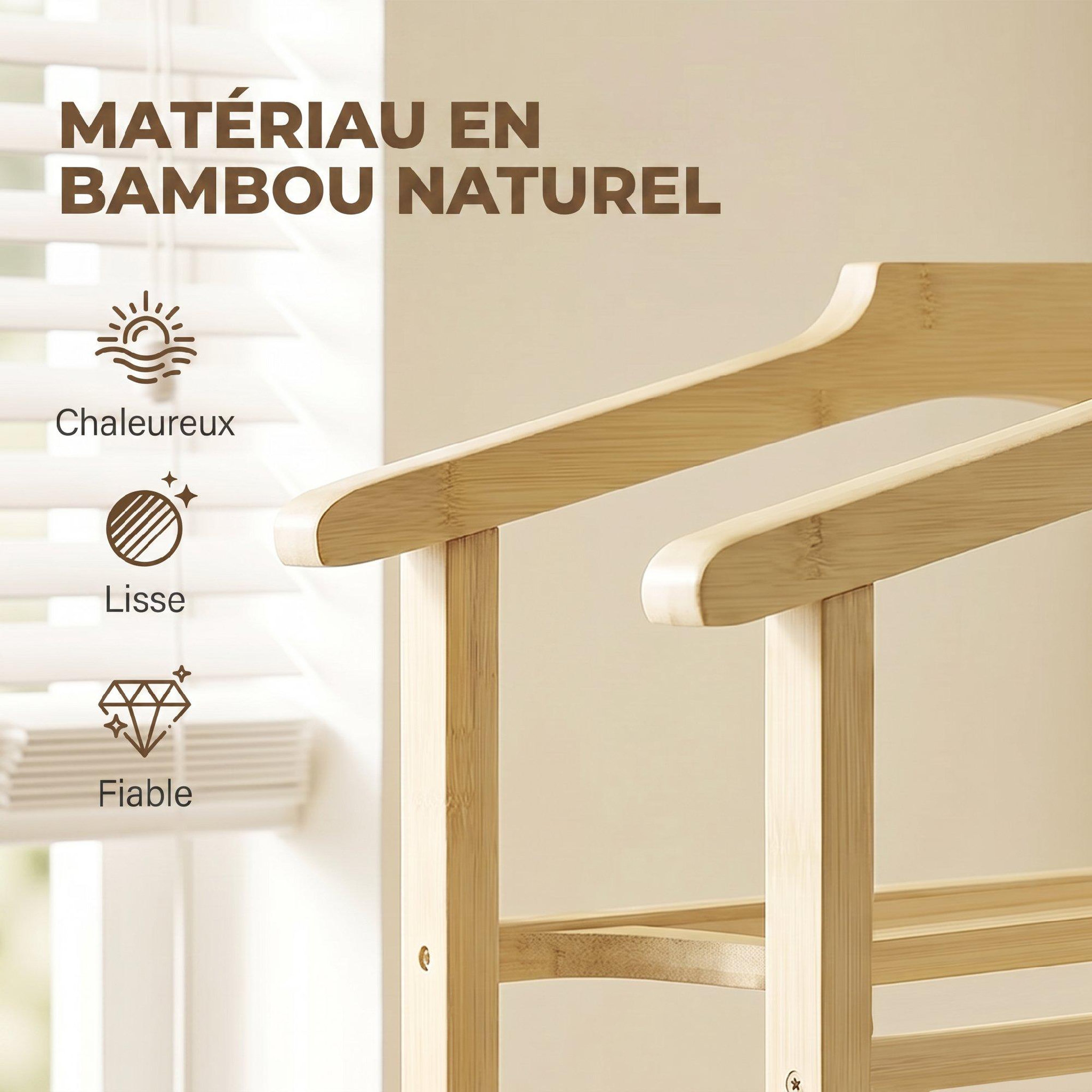 Voir la diapositive 6 : HOMCOM Valet de chambre mobile bois bambou avec portants et étagère