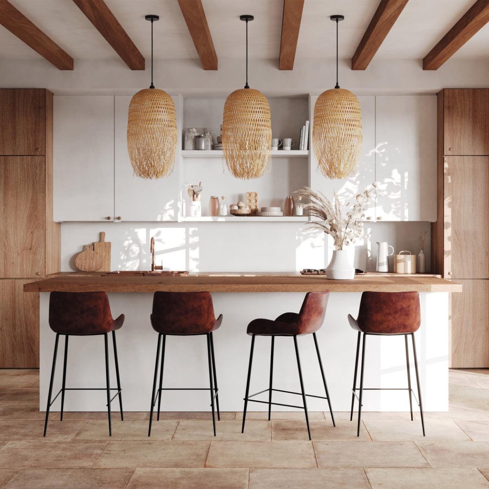 Voir la diapositive 6 : MAISON PAVANE Lot de 2 chaises pour îlot central 65 cm en cuir synthétique marron-pirata