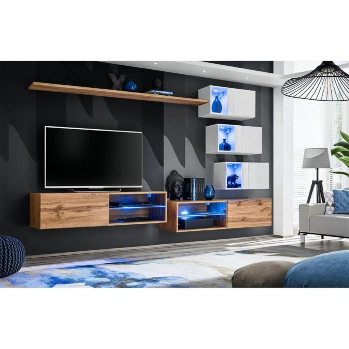 Paris Prix Ensemble Meuble TV  Switch XXIV  250cm Naturel & Blanc