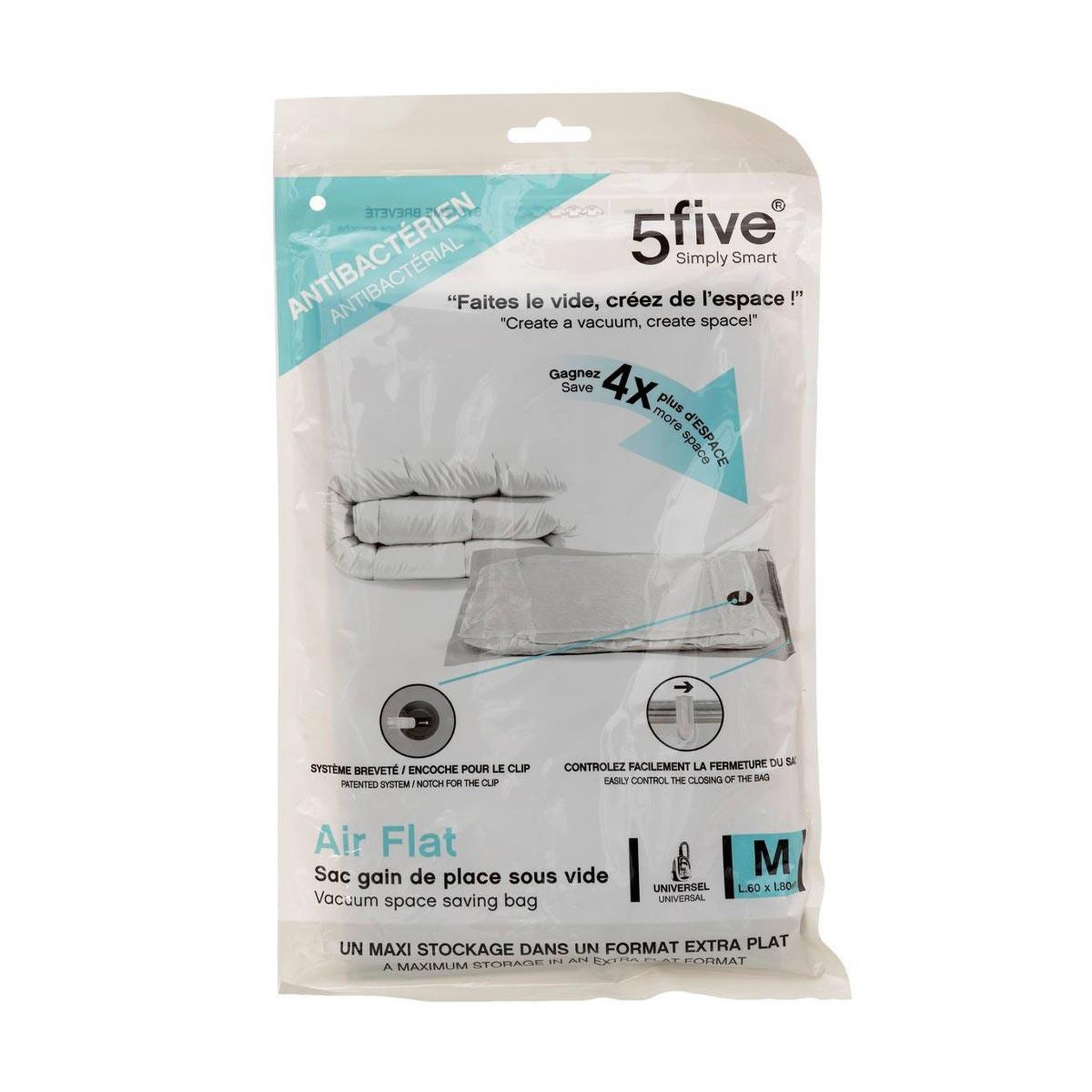 Voir la diapositive 2 : FIVE Sac de rangement compressé  air flat  80cm blanc