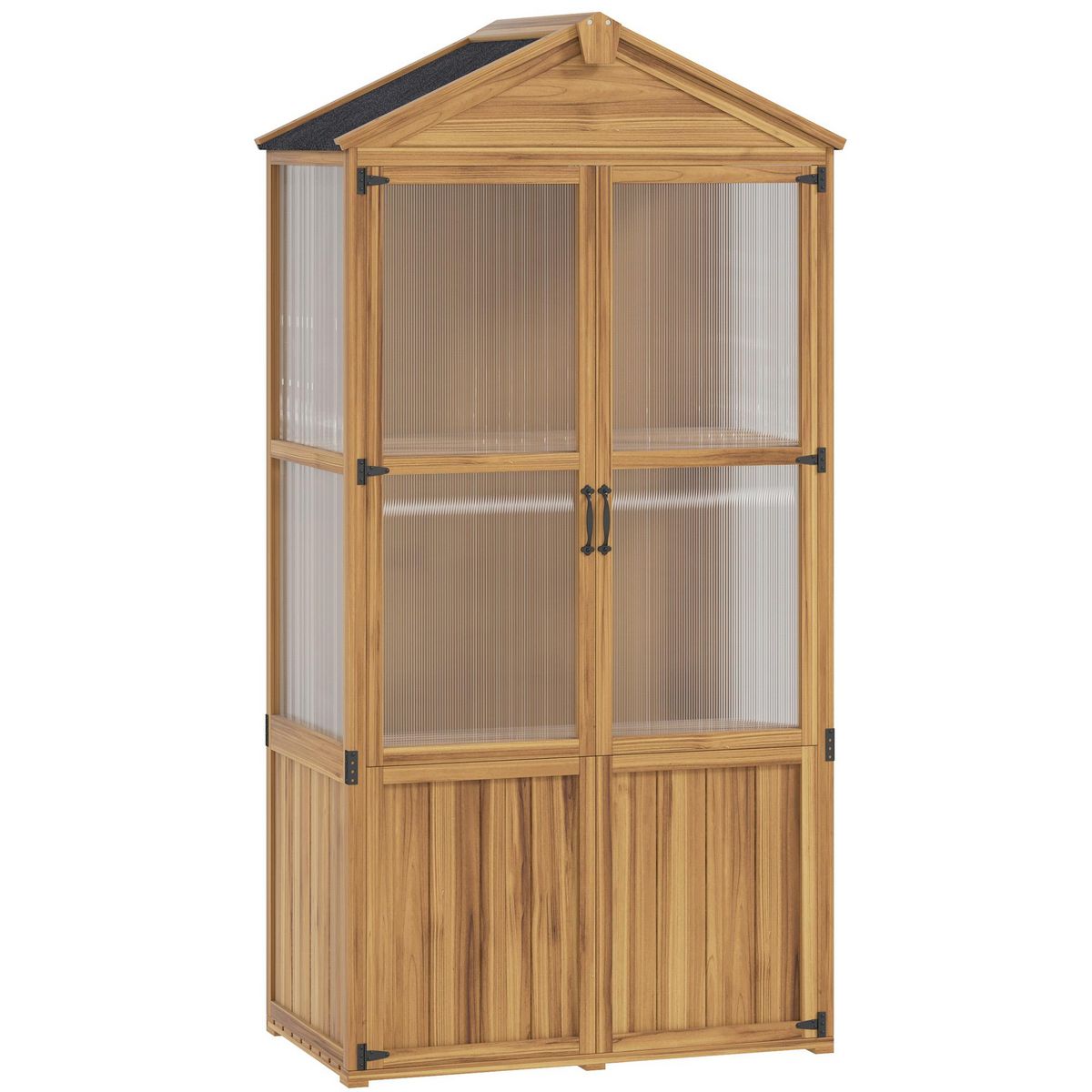 OUTSUNNY Armoire de jardin en bois - 2 portes, 2 étagères, toit bitumé - dim. 94 x 55 x 178 cm - sapin pré-huilé polycarbonate