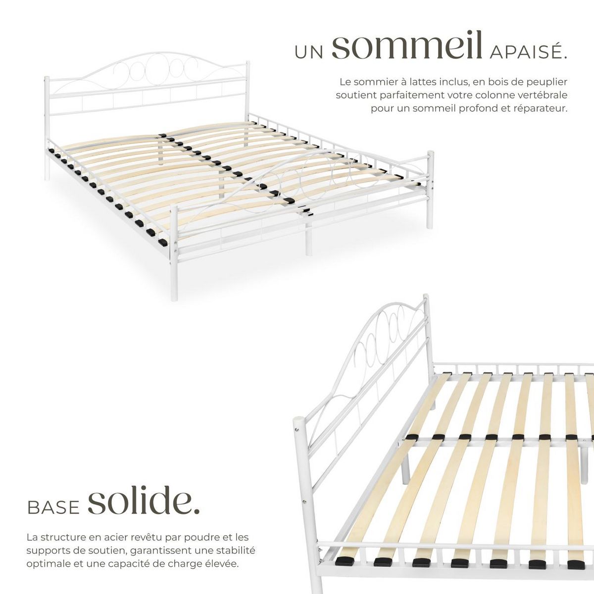 tectake Lit design moderne avec sommier avec Cadre en Acier solide blanc/blanc