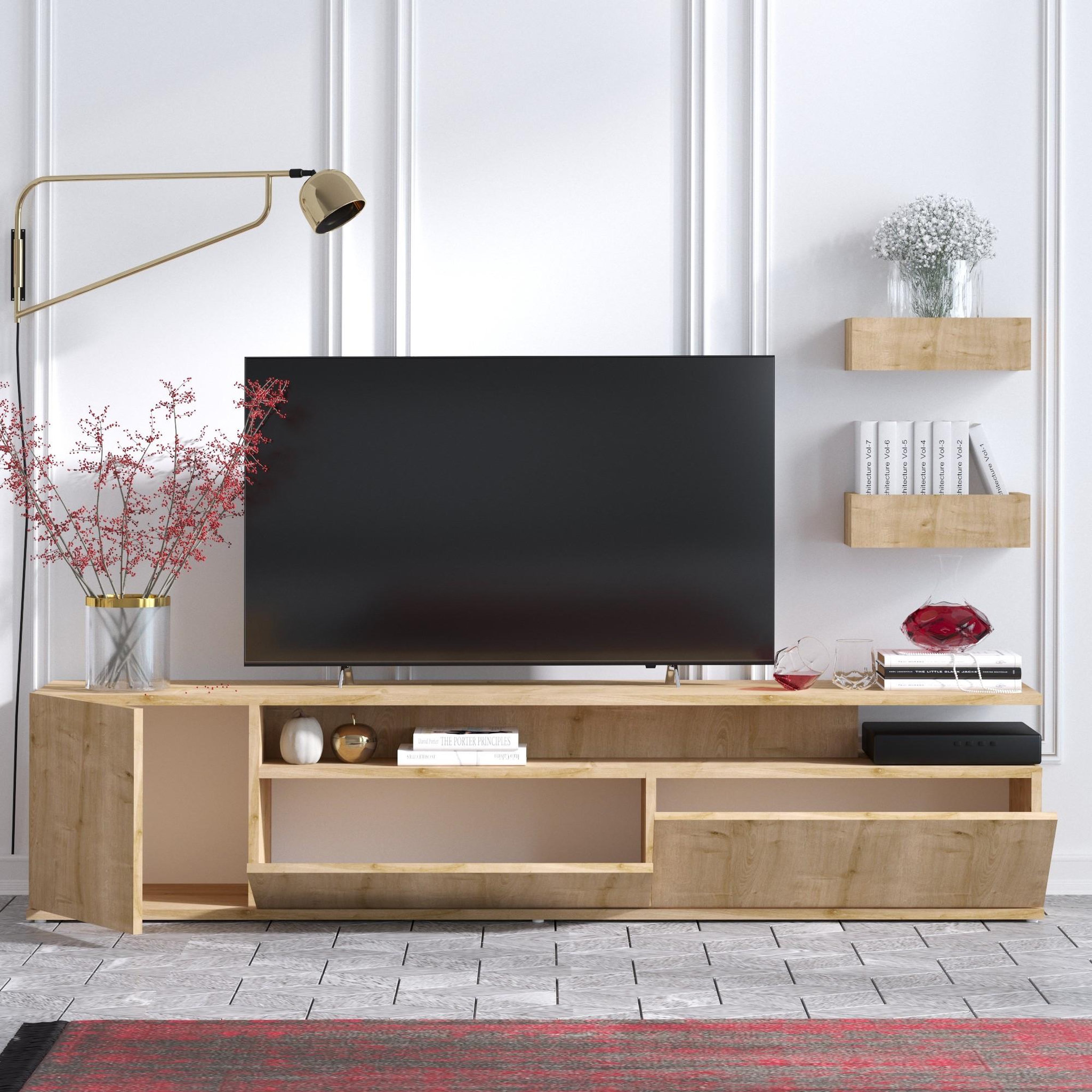 Voir la diapositive 3 : Habitat et Jardin Meuble tv en bois  alika  - 180 x 35 x 45 cm - chêne