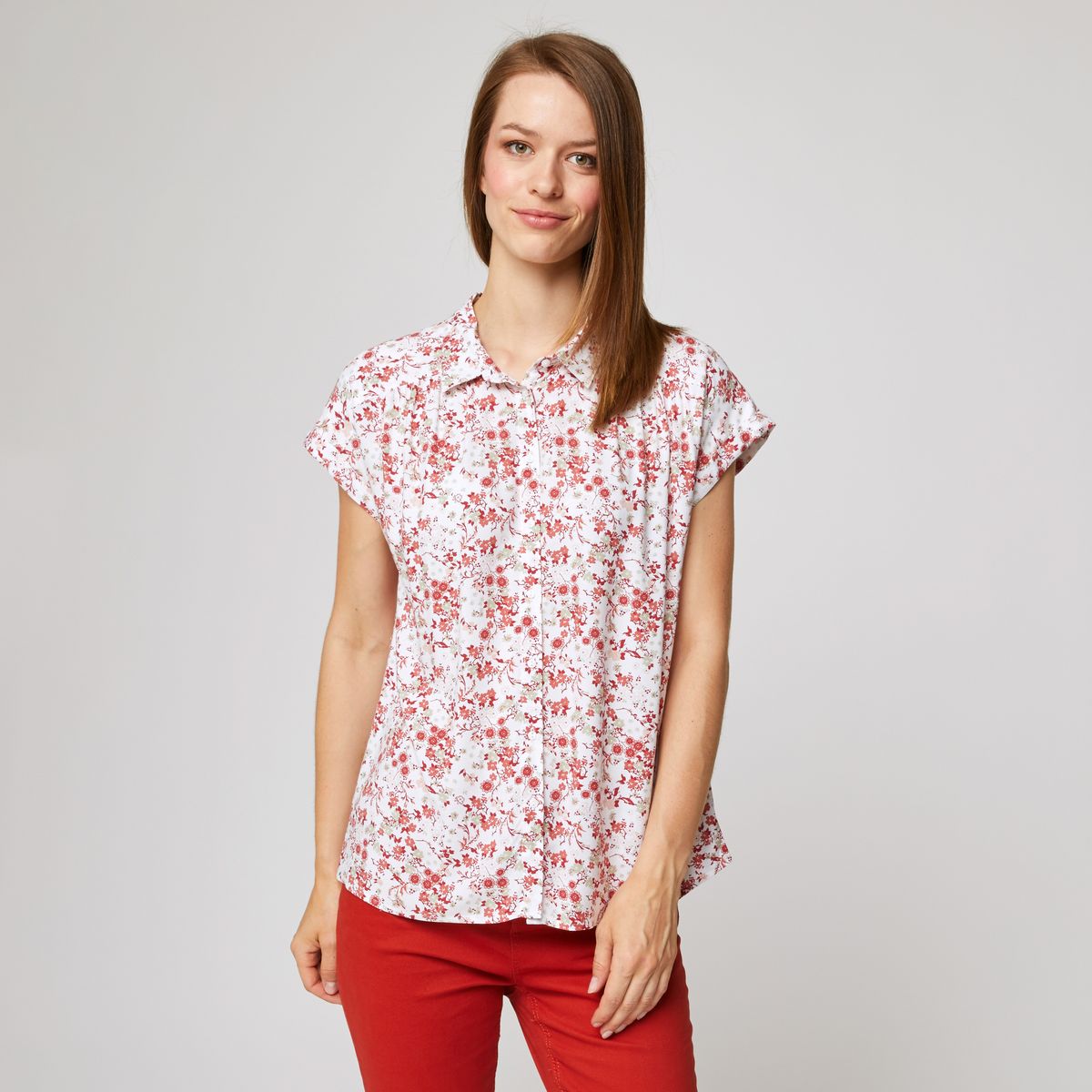 INEXTENSO Blouse manches courtes col chemise à fleurs femme 