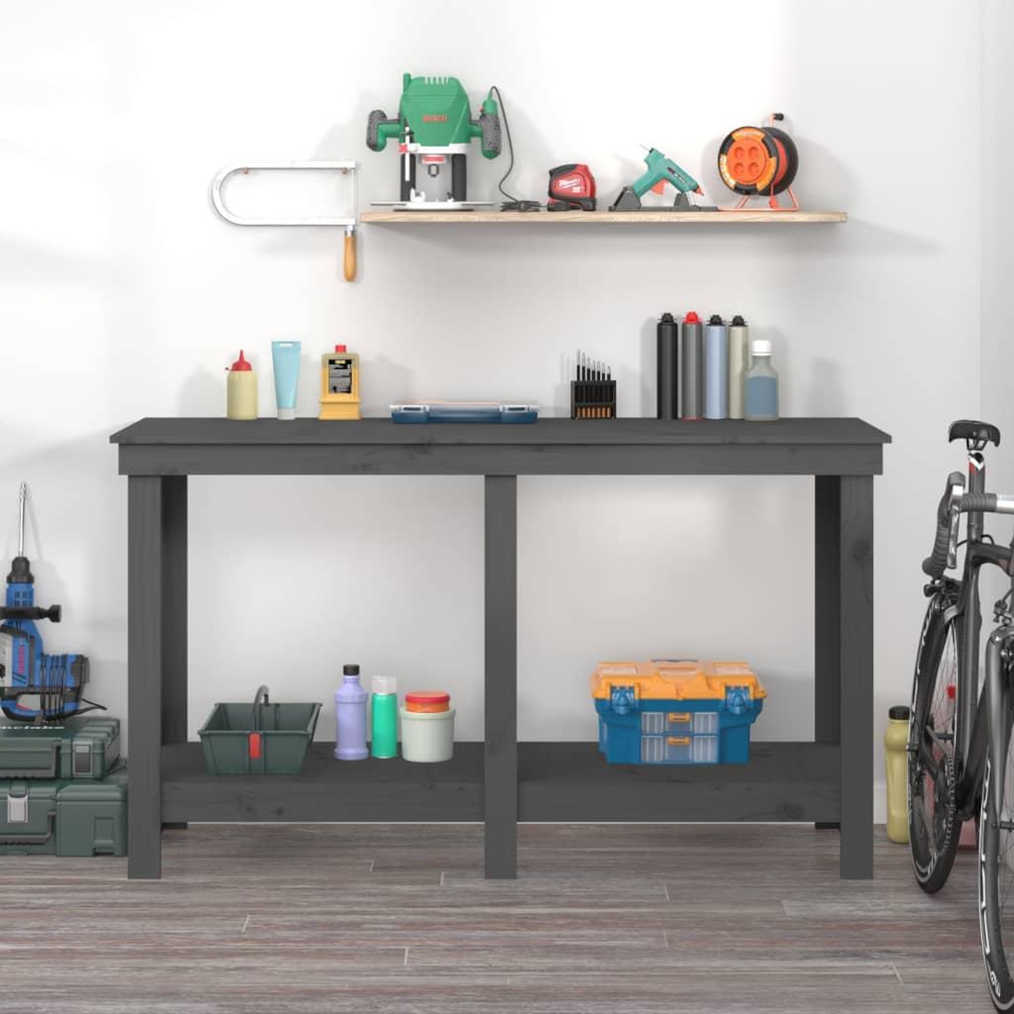 Voir la diapositive 3 : VIDAXL Banc de travail Gris 140x50x80 cm Bois de pin massif