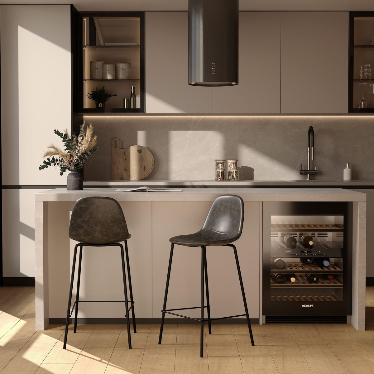 Rendez vous déco Lot de 2 chaises pour îlot central 65 cm en cuir synthétique marron - Henrik