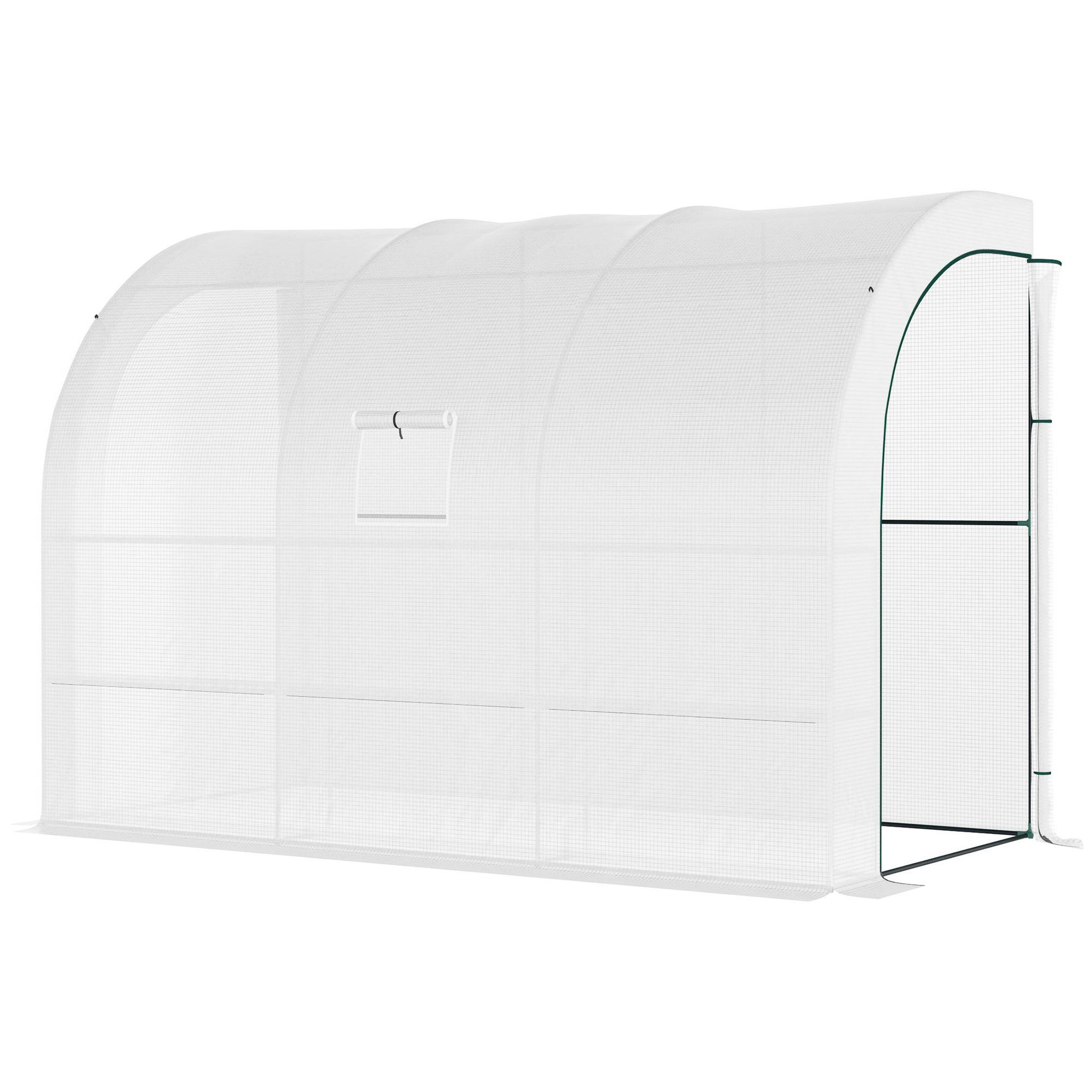 Voir la diapositive 5 : OUTSUNNY Serre de jardin adossée 2 étagères incluses porte fenêtre blanc