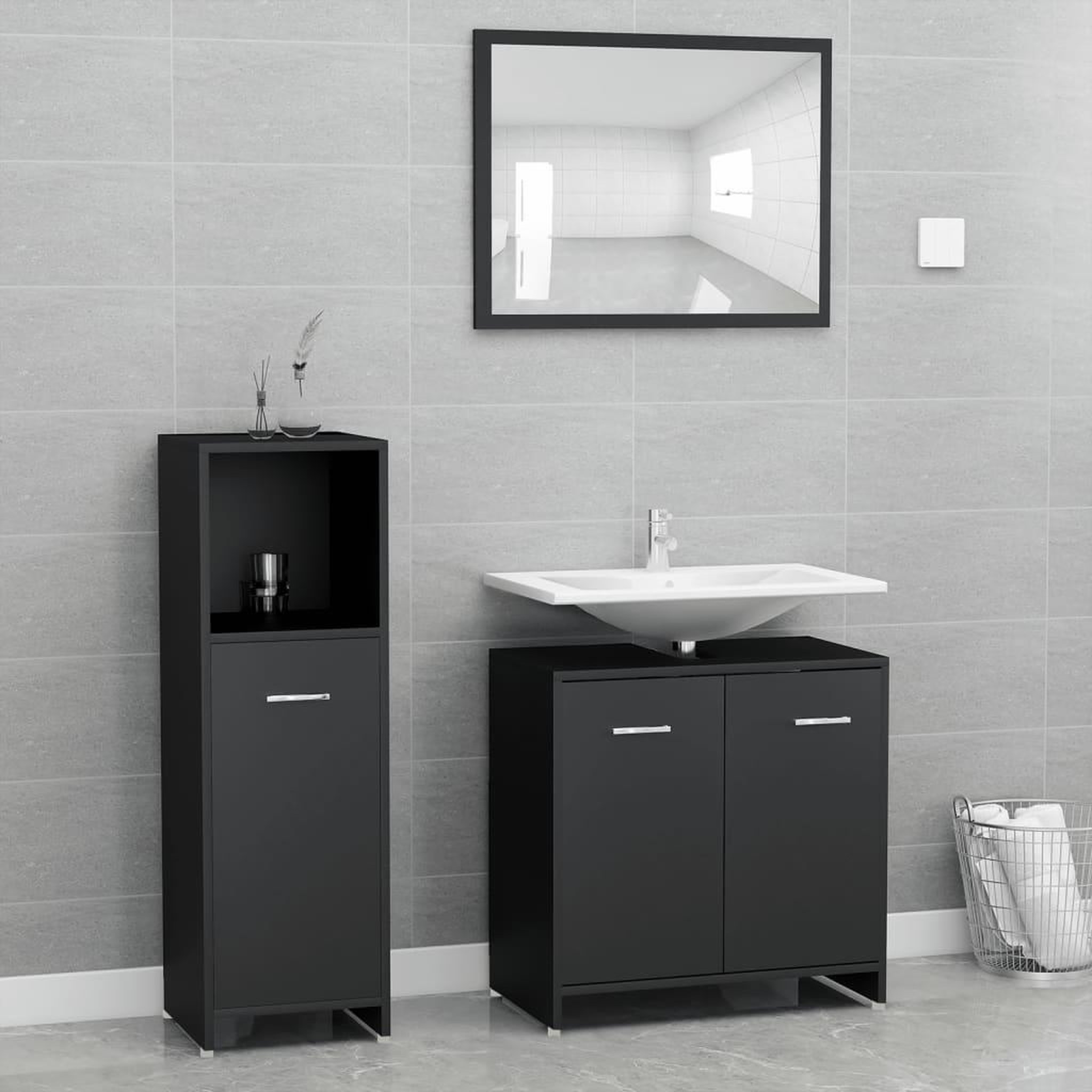 Voir la diapositive 1 : VIDAXL Ensemble de meubles de salle de bain 3 pcs Noir Bois ingenierie