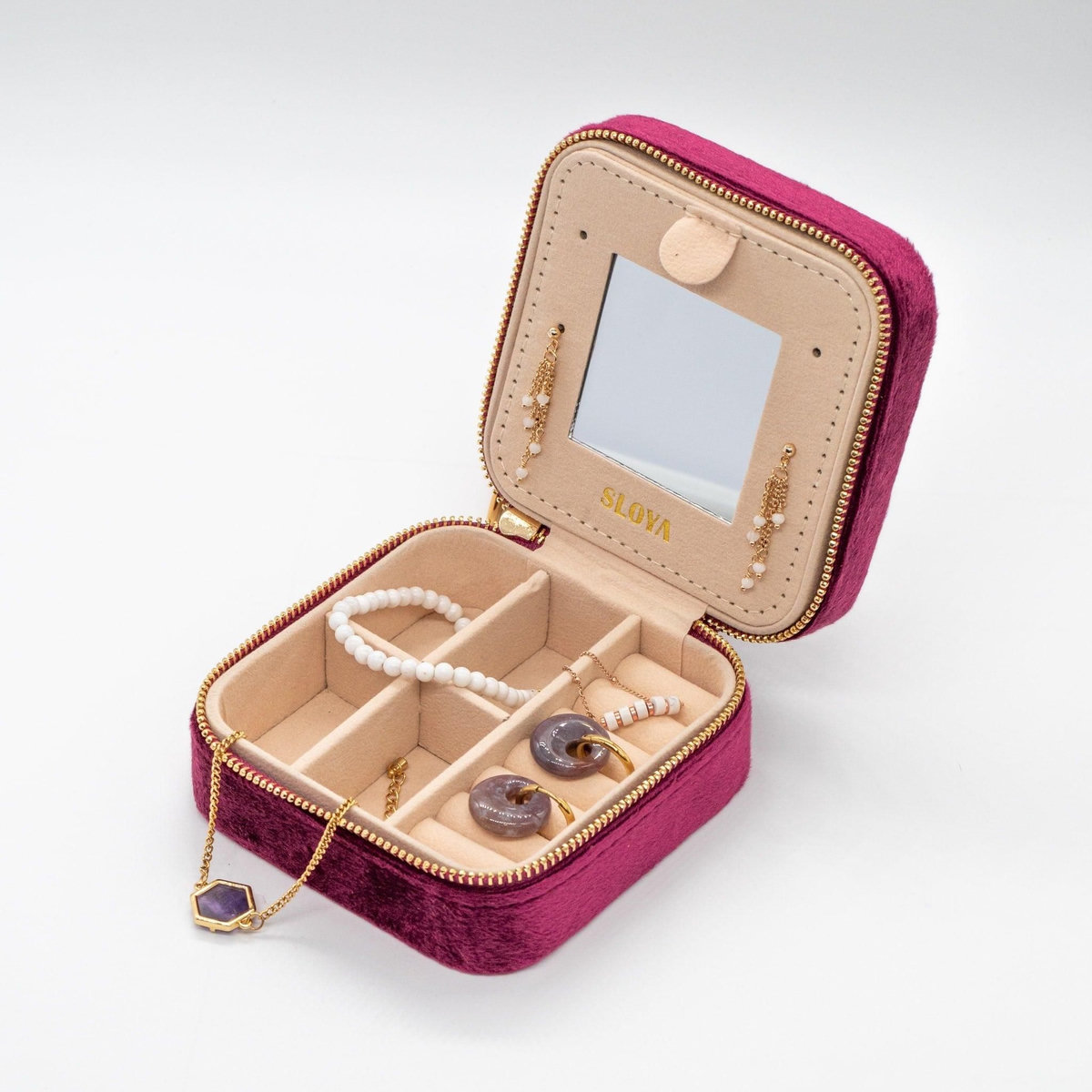 SLOYA Boîte à bijoux velours rouge grenat