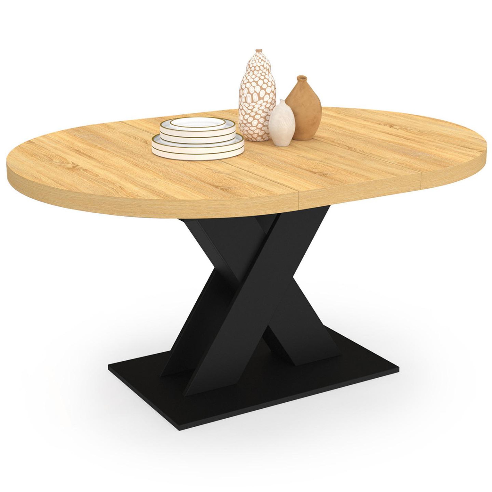 ID MARKET Table à manger extensible ronde alicia 4-8 personnes bois et noir 110 - 150 cm