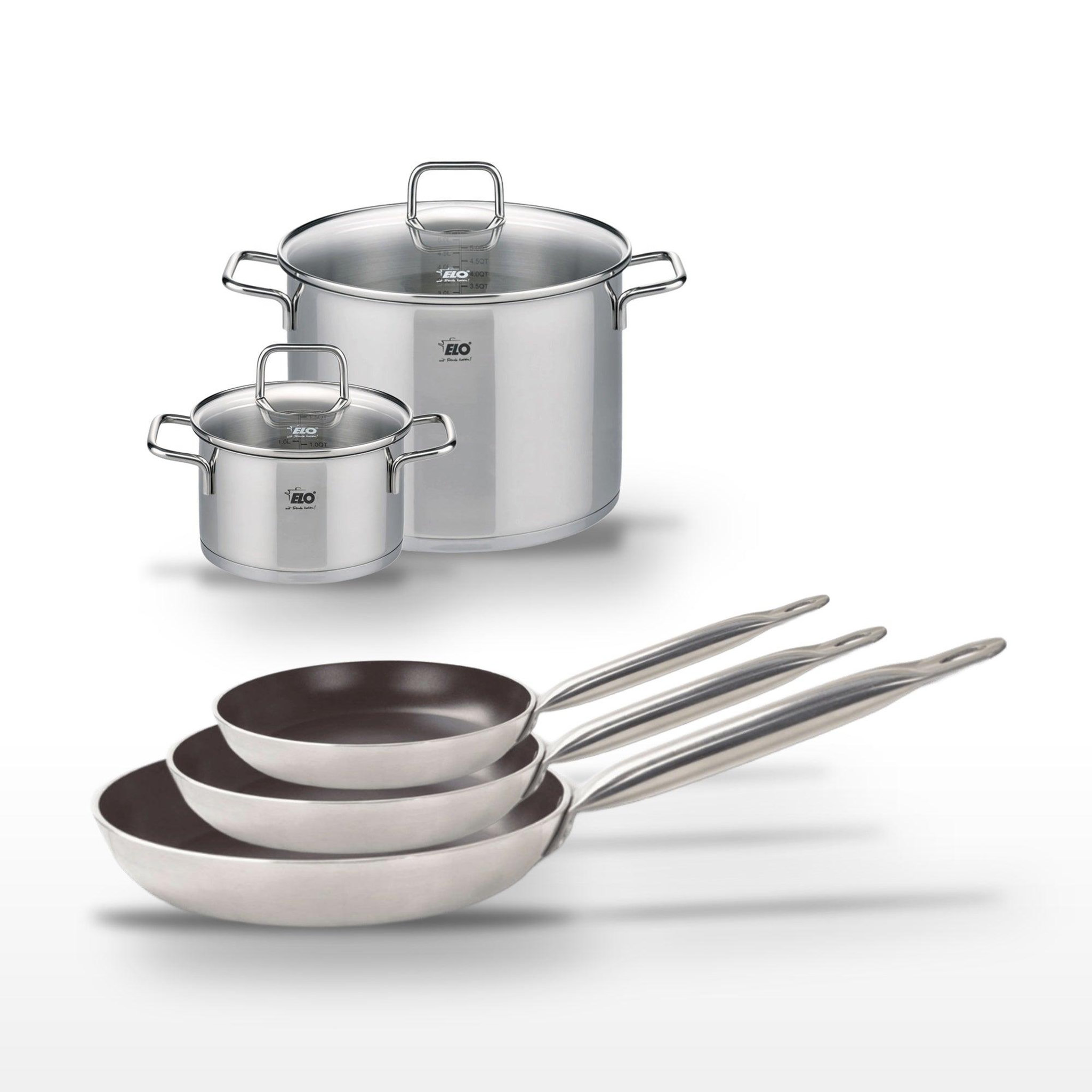 ELO Lot de 3 poêles 24/28/32 cm elo bistro line et 2 faitouts 20/26 cm