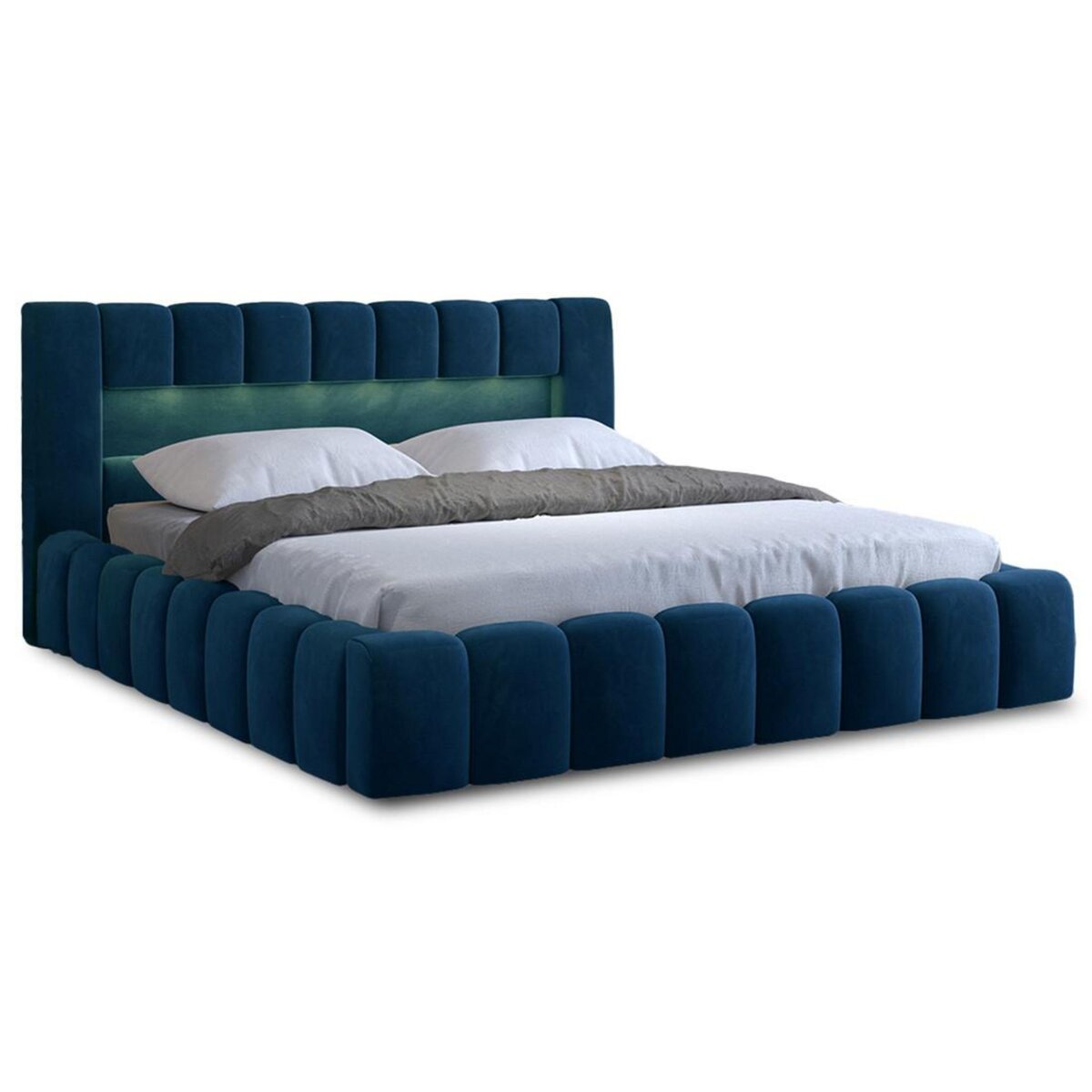 BEST MOBILIER Cleo - lit coffre avec led - 140x200 cm - sommier inclus - en velours