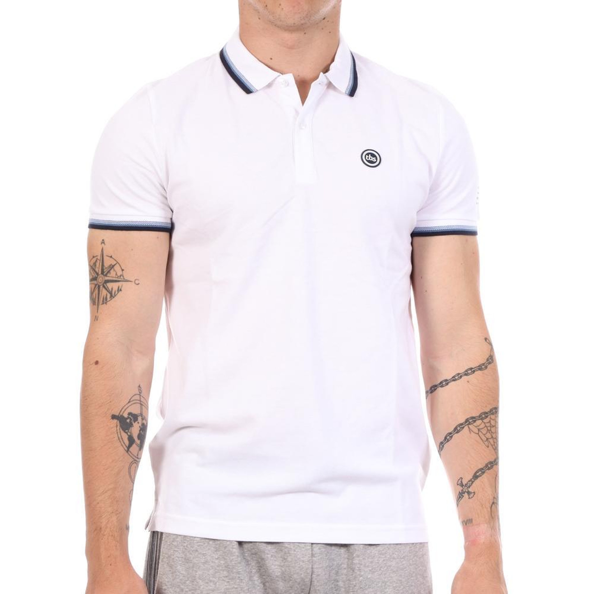 TBS Polo Blanc Homme TBS Yvanee. Coloris disponibles : Blanc