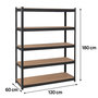 Voir la diapositive 2 : INTEC Etagère de Rangement Noire 120 x 60cm x H180cm - Rayonnage en métal Haute qualité 5 Plateaux Charges lourdes 1500kg INTEC