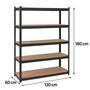 Voir la diapositive 2 : INTEC Etagère de Rangement Noire 120 x 60cm x H180cm - Rayonnage en métal Haute qualité 5 Plateaux Charges lourdes 1500kg INTEC