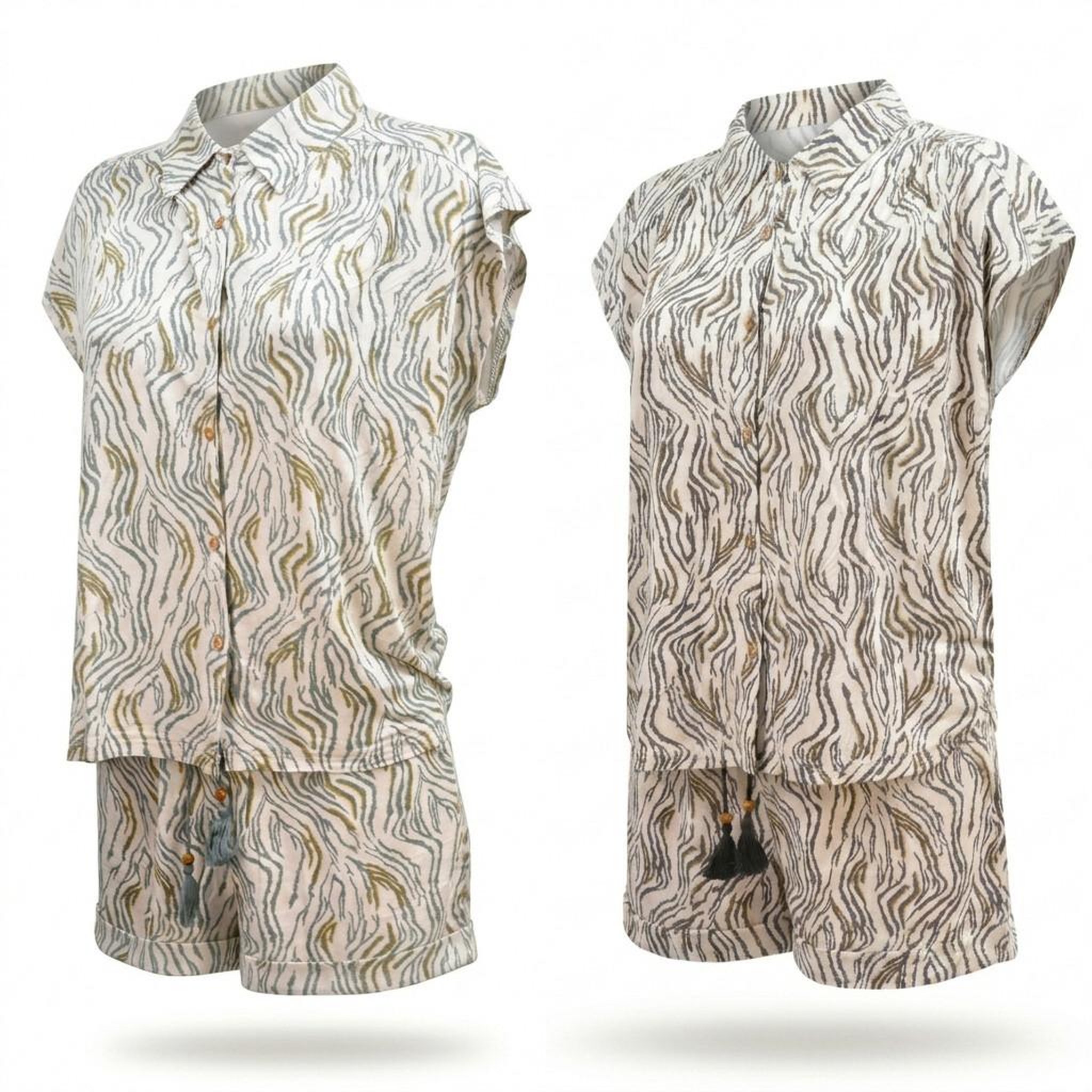 OZABI OZABI Pack 2 Pyjamas Courts Femme, Chemise Boutonnée et Short Imprimé Zébré. Coloris disponibles : Multicolore
