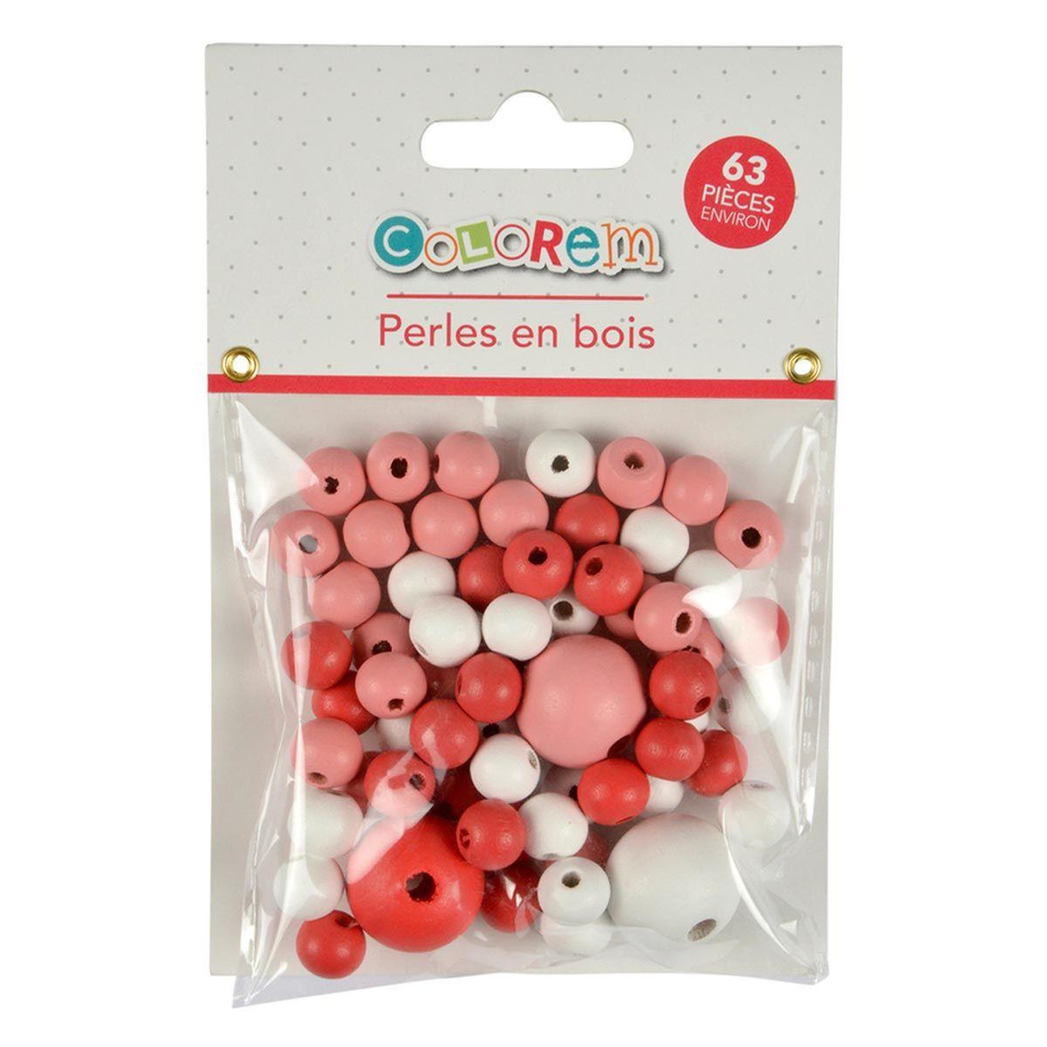 Voir la diapositive 2 : HOMEA Lot de 63 Perles Rondes  Bois  1-2cm Corail & Blanc