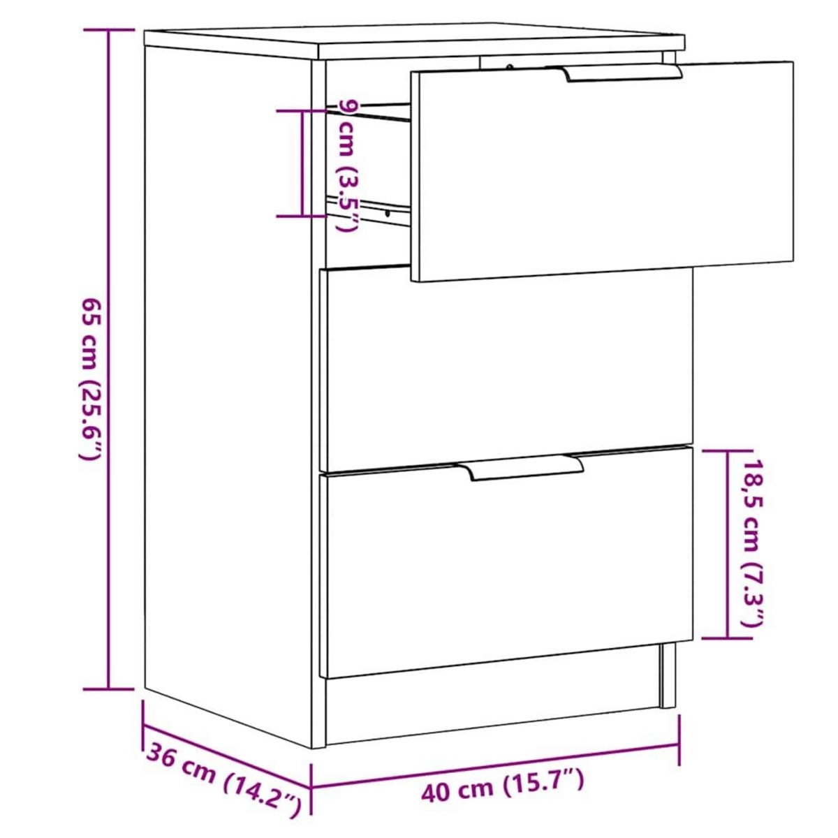 VIDAXL Table de chevet chene artisanal 40x36x65 cm bois d'ingenierie
