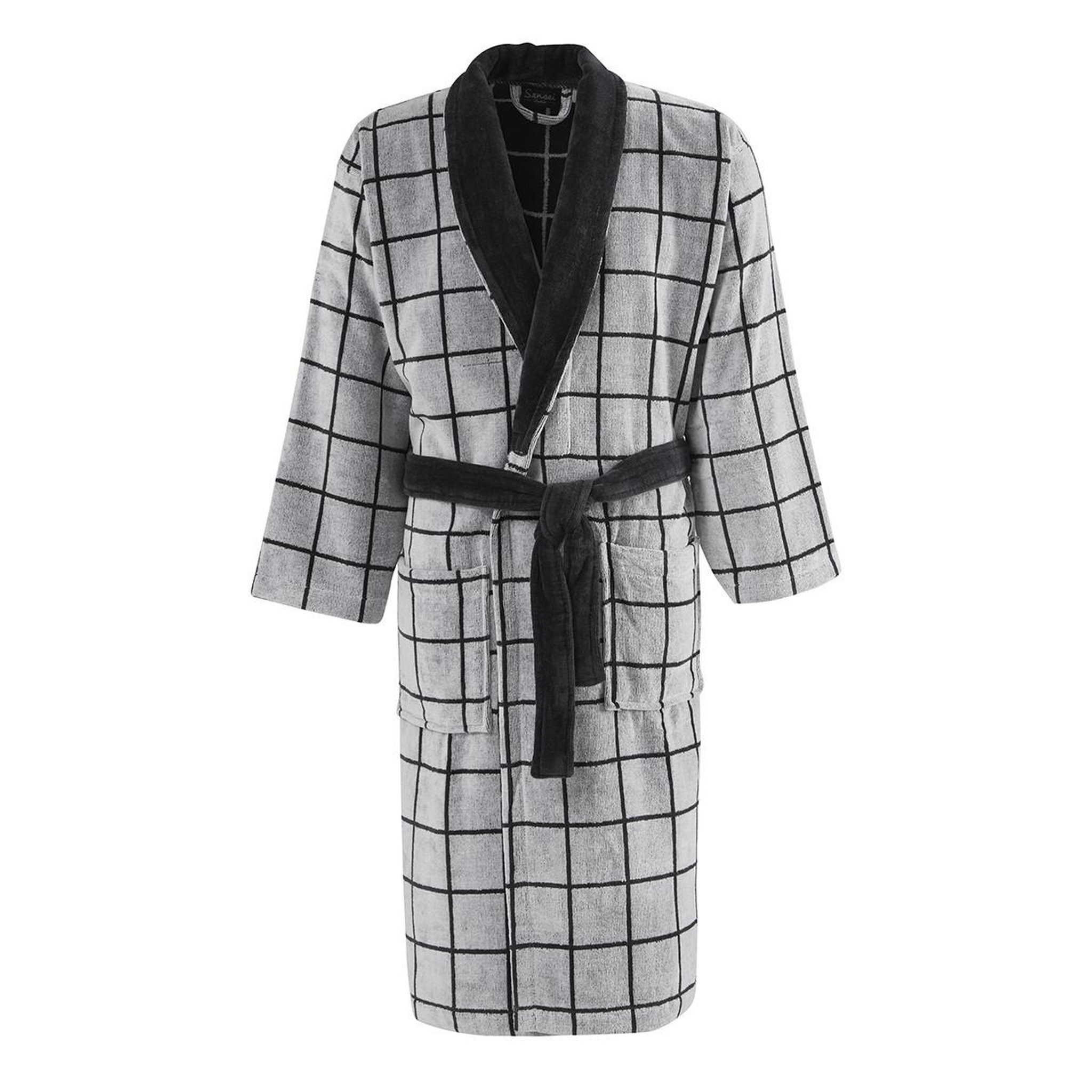 Sensei Maison Peignoir col châle velours CHECK. Coloris disponibles : Gris