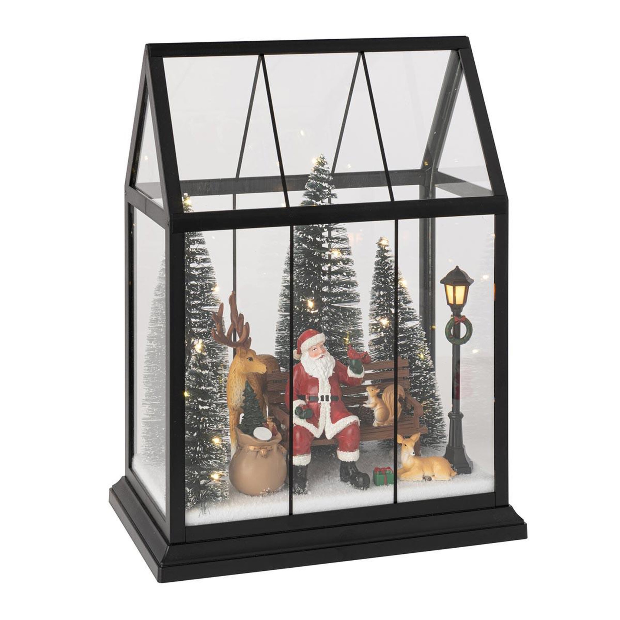 J-LINE Village de Noël Vitré à LED  Père-Noël  25cm Noir