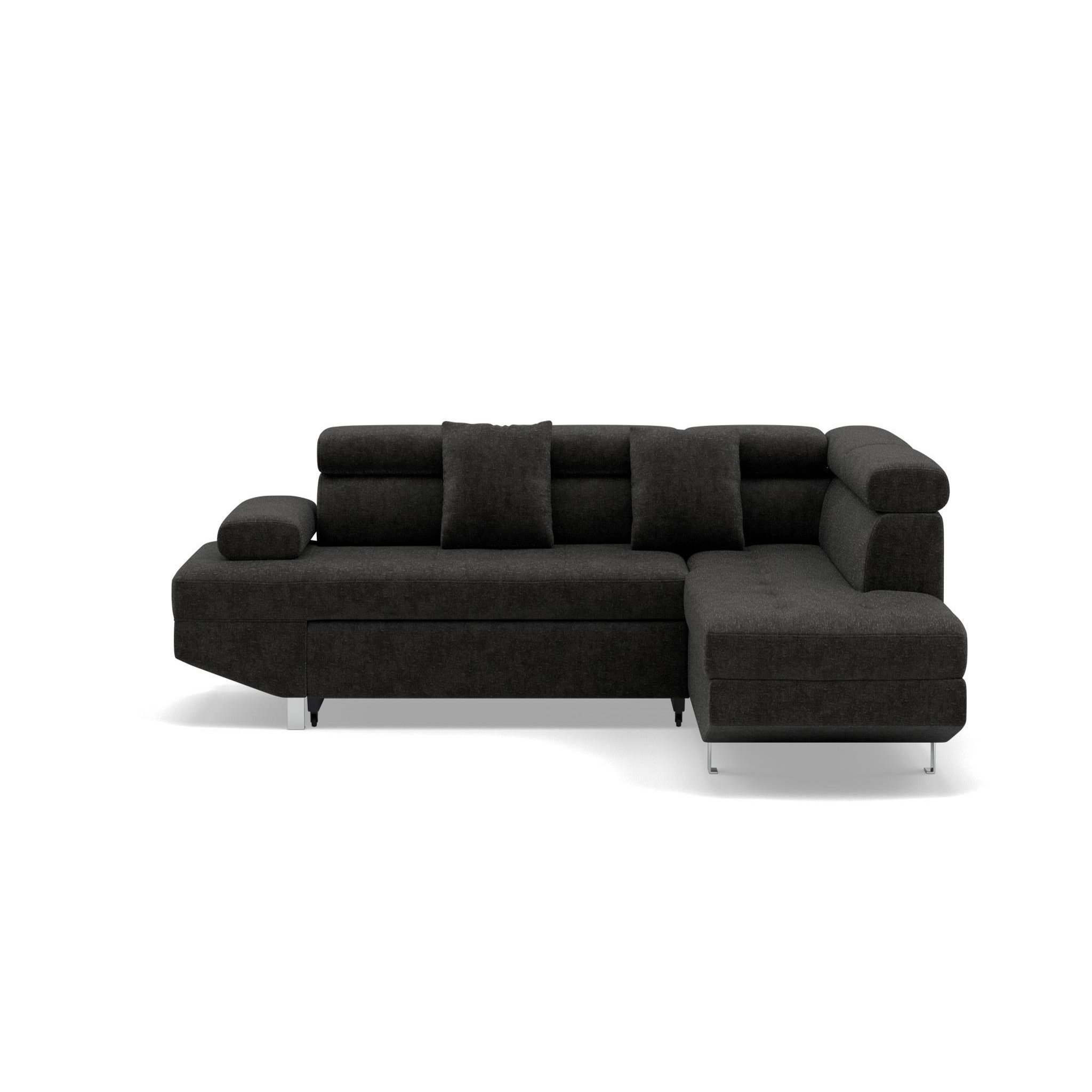 Voir la diapositive 1 : BEST MOBILIER Margaux - canapé d'angle droit 5 places convertible avec coffre et têtières réglables en velours texturé