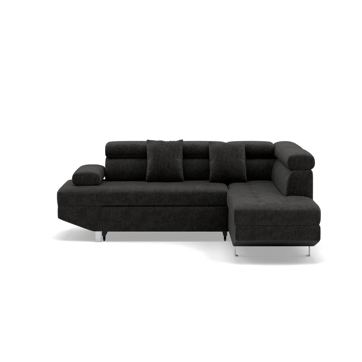BEST MOBILIER Margaux - canapé d'angle droit 5 places convertible avec coffre et têtières réglables en velours texturé