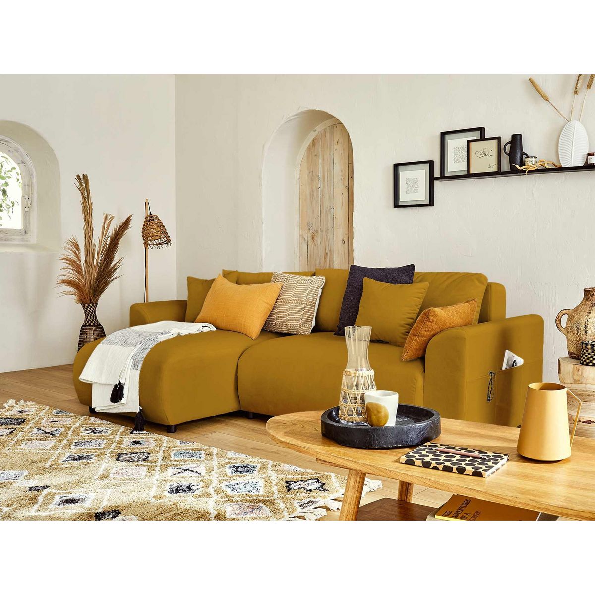 LISA DESIGN Camelia - canapé d'angle réversible - 4 places - convertible avec coffre et poches - en velours