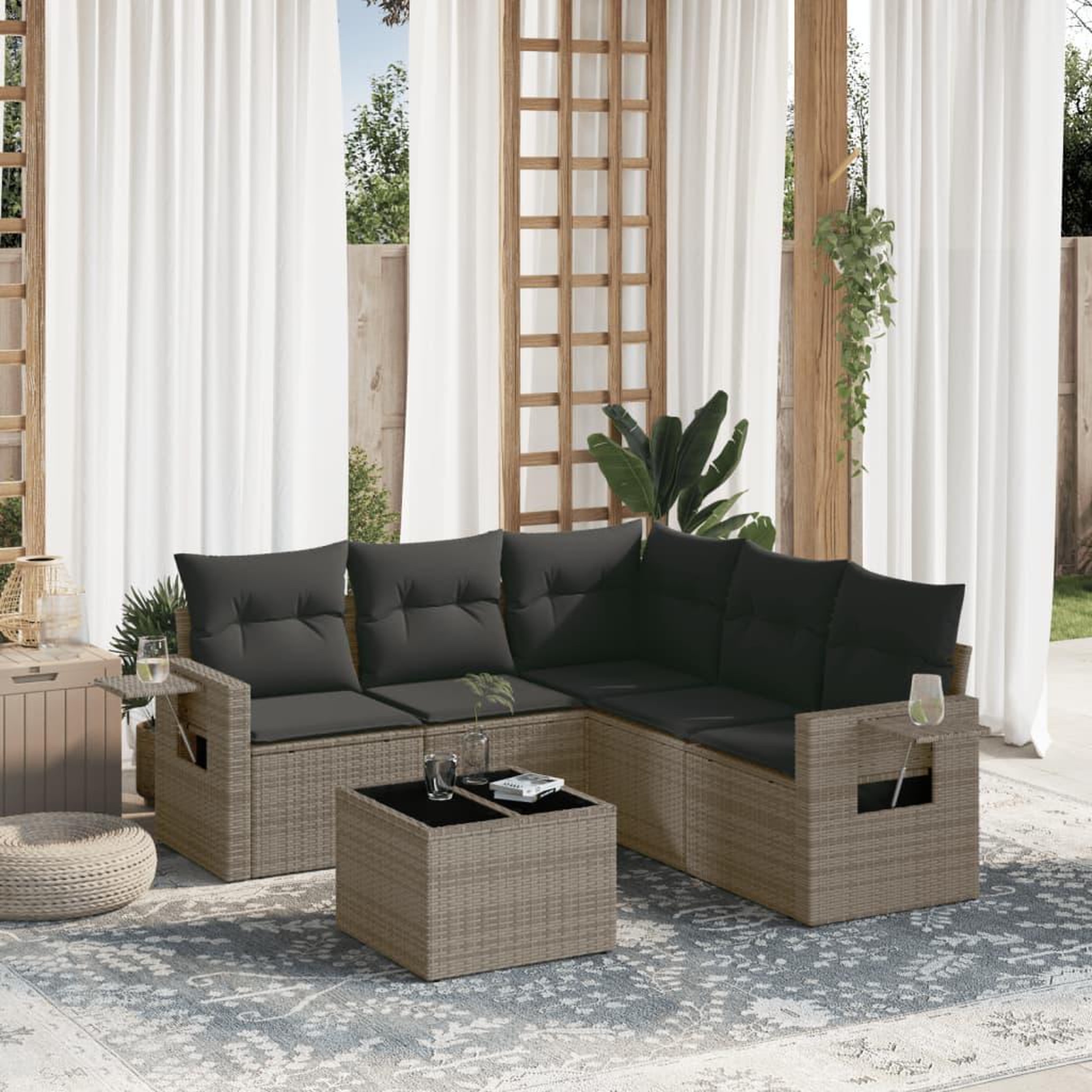 VIDAXL Salon de jardin 6 pcs avec coussins gris resine tressee