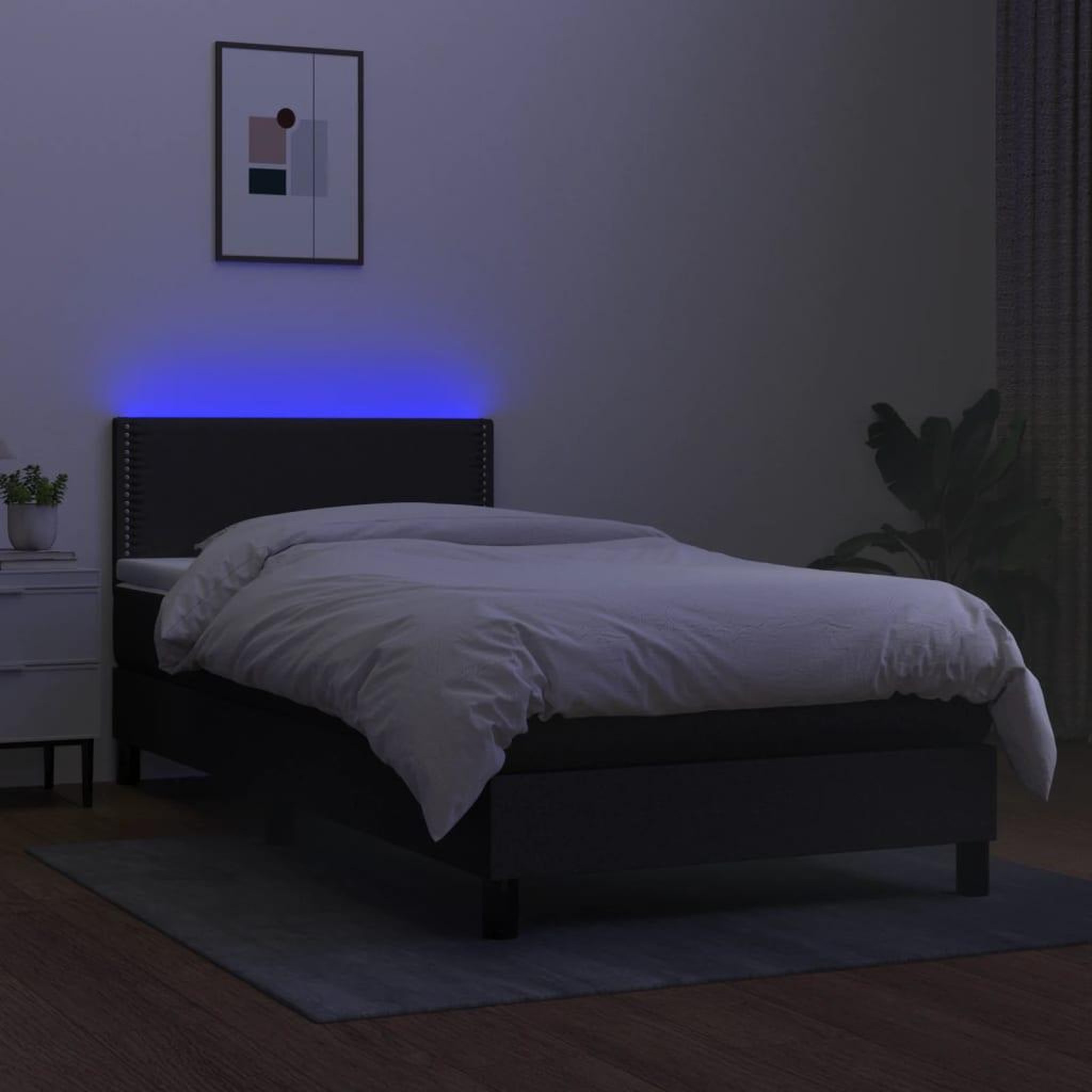 Voir la diapositive 4 : VIDAXL Sommier a lattes de lit avec matelas et LED Noir 80x200cm Tissu