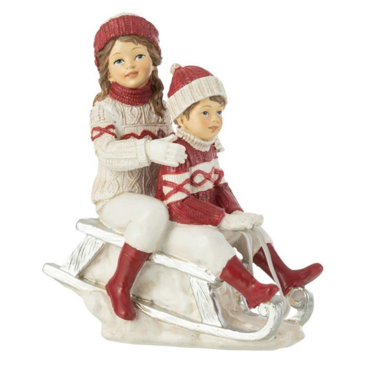 Paris Prix Statuette Déco  Fille & Garçon Traîneau  16cm Blanc
