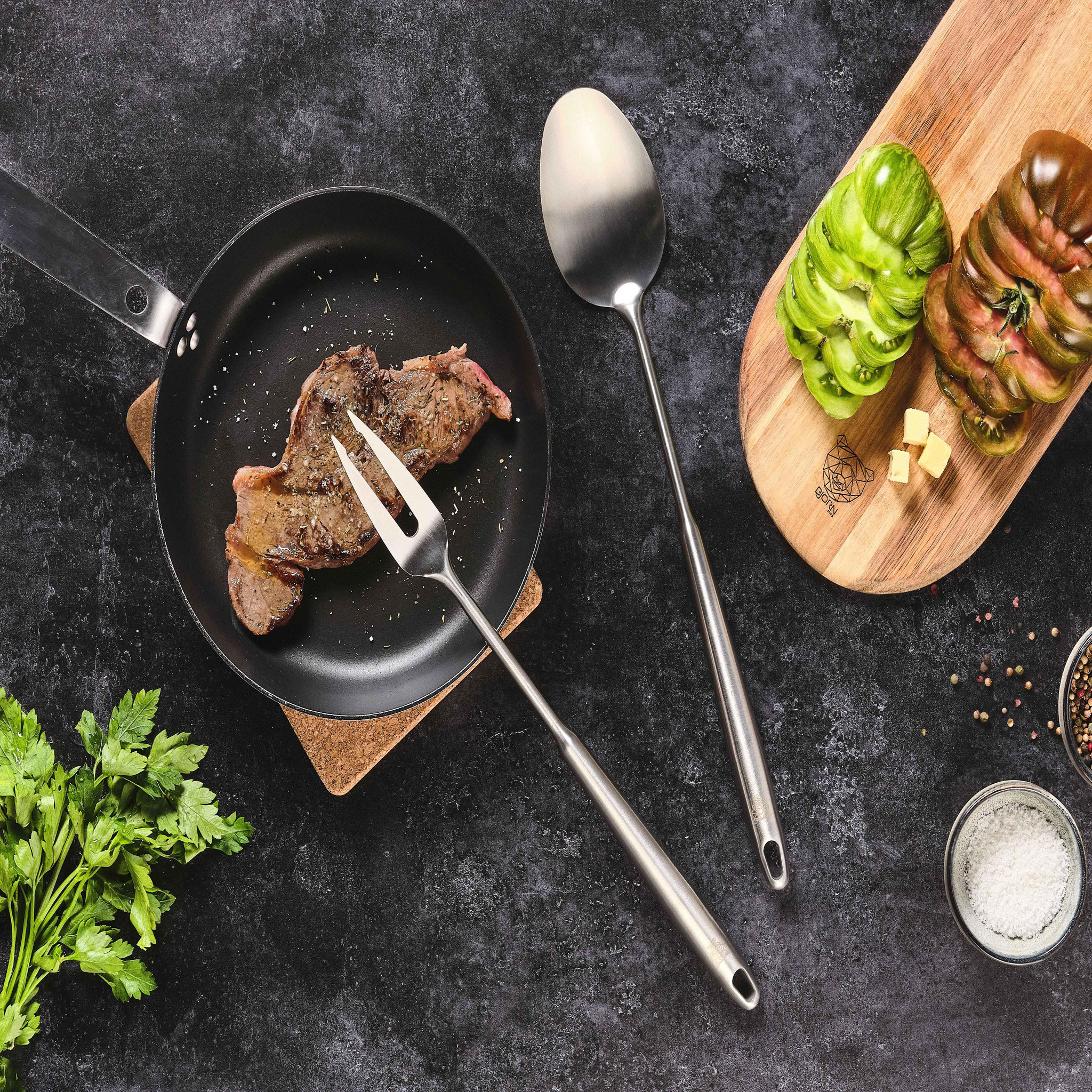 Voir la diapositive 2 : BJORN Couverts à salade et barbecue en acier inoxydable STAL