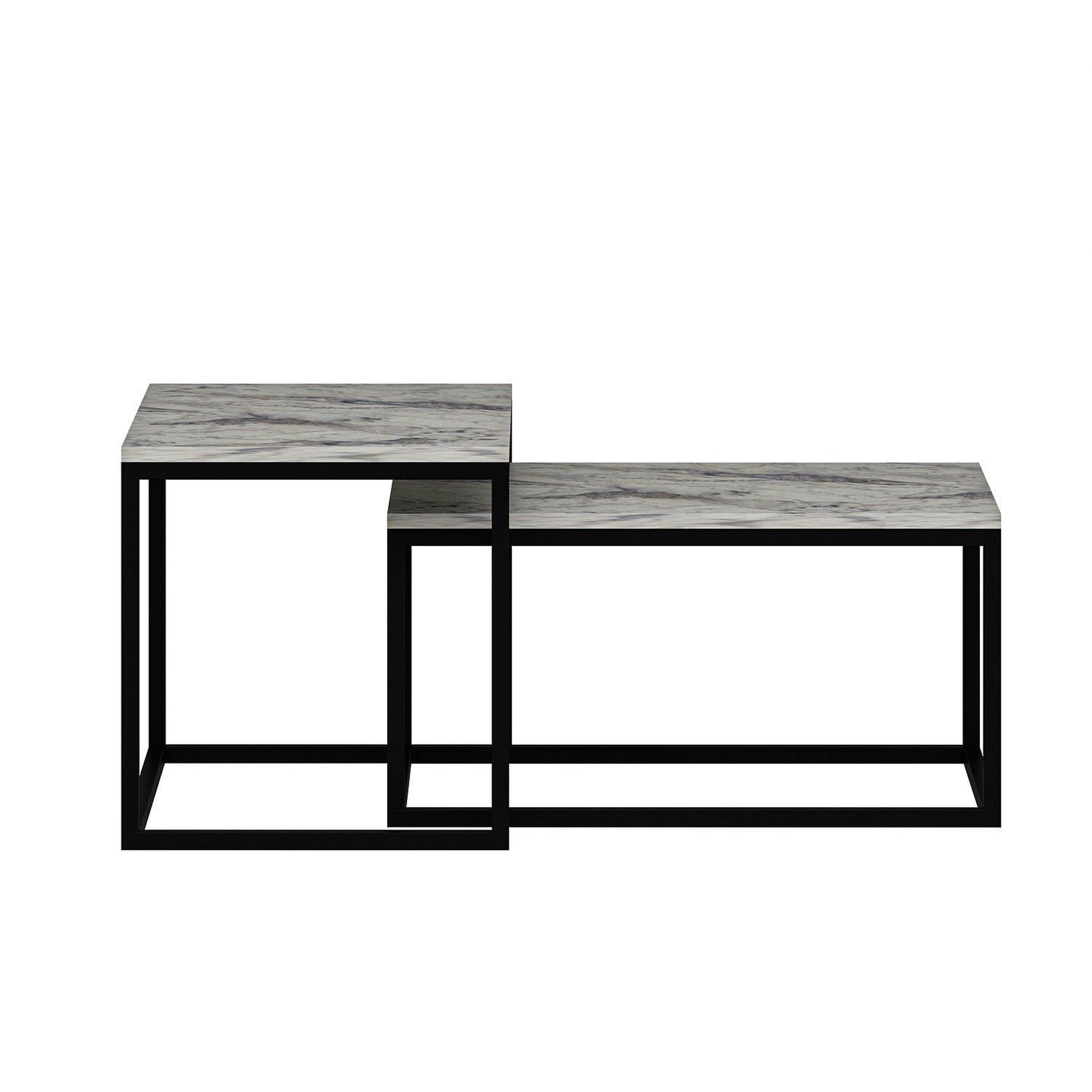 TOILINUX Duo de tables basses encastrables effet marbre - blanc et noir
