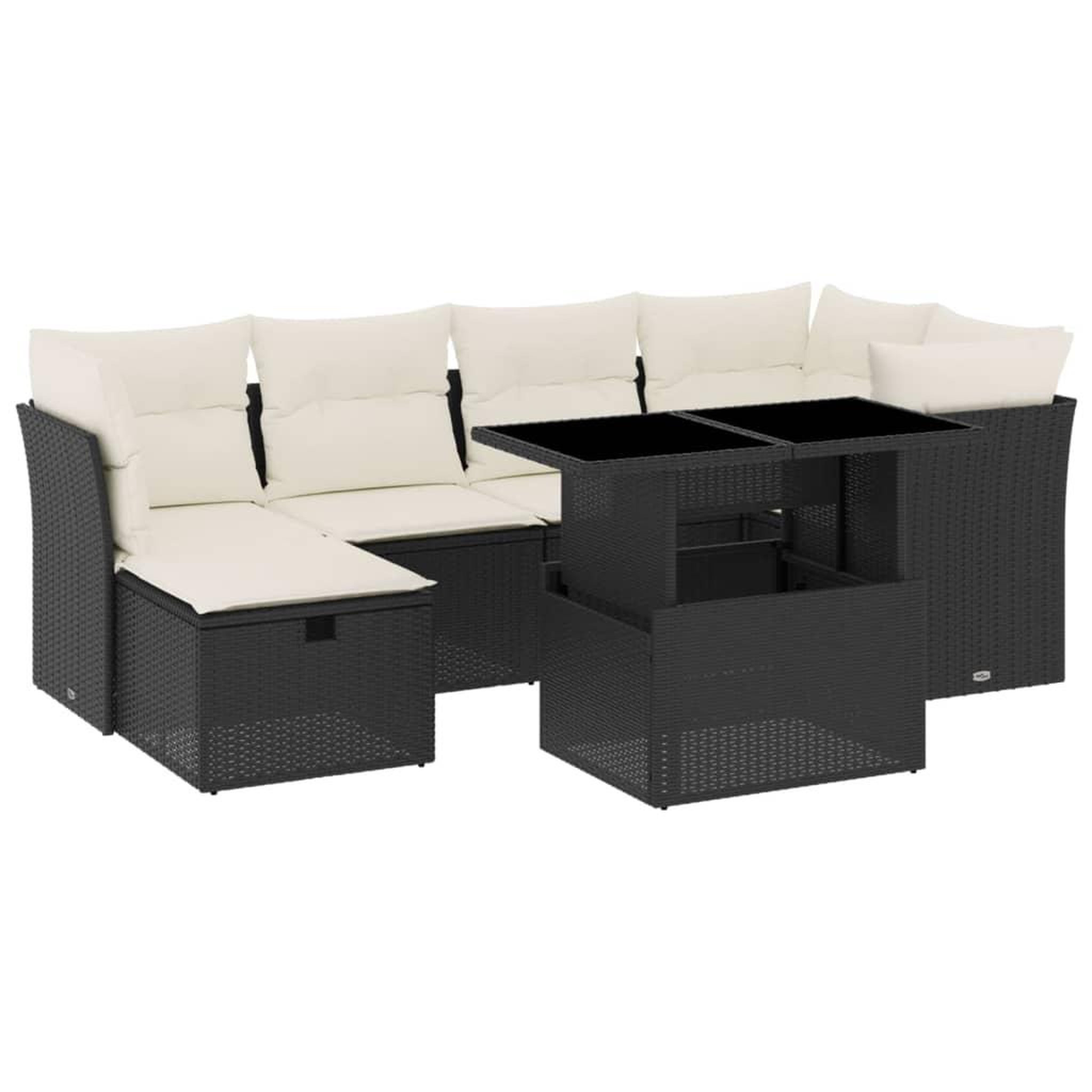 Voir la diapositive 2 : VIDAXL Salon de jardin 7 pcs avec coussins noir resine tressee