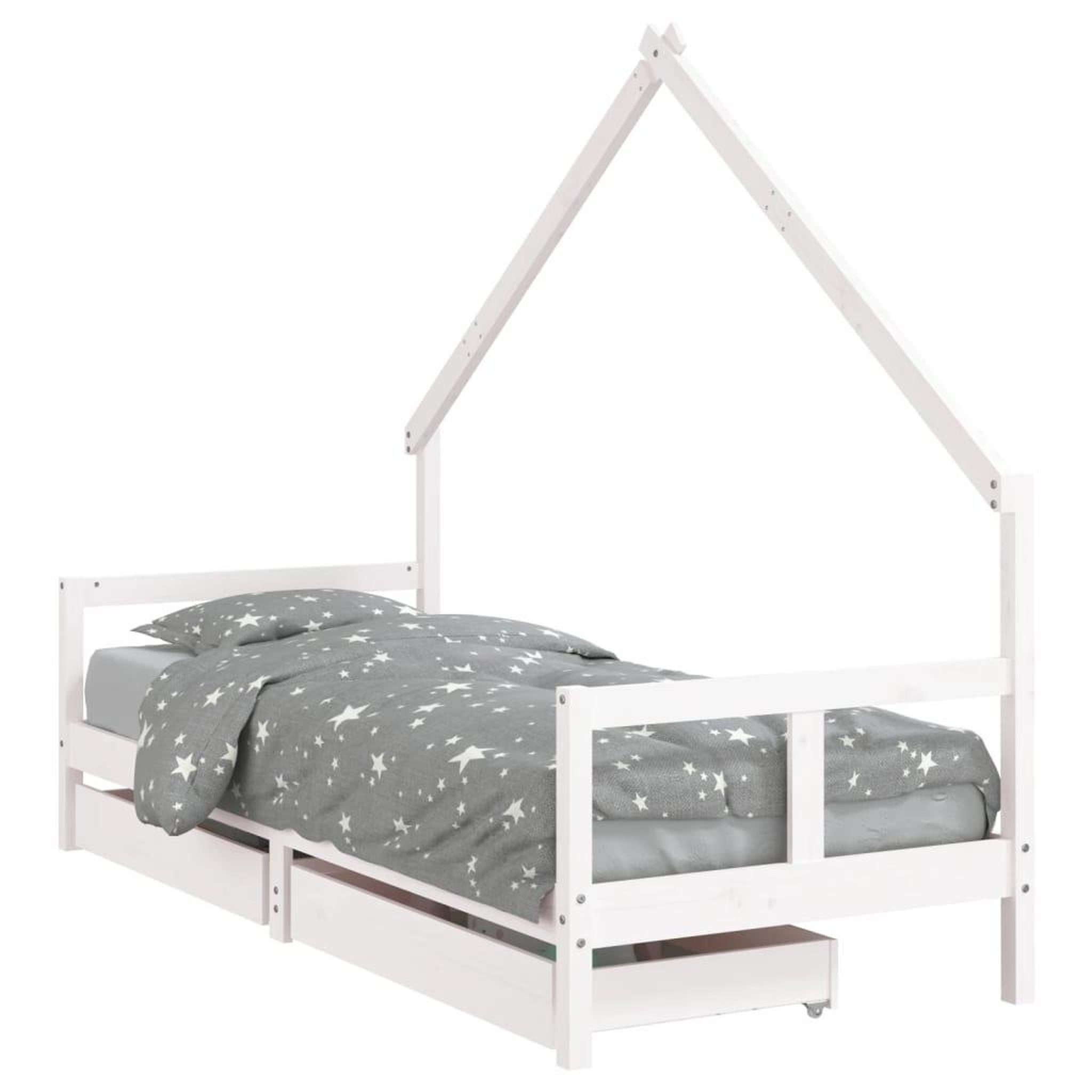Voir la diapositive 2 : VIDAXL Cadre de lit enfant tiroirs blanc 80x200 cm bois de pin massif