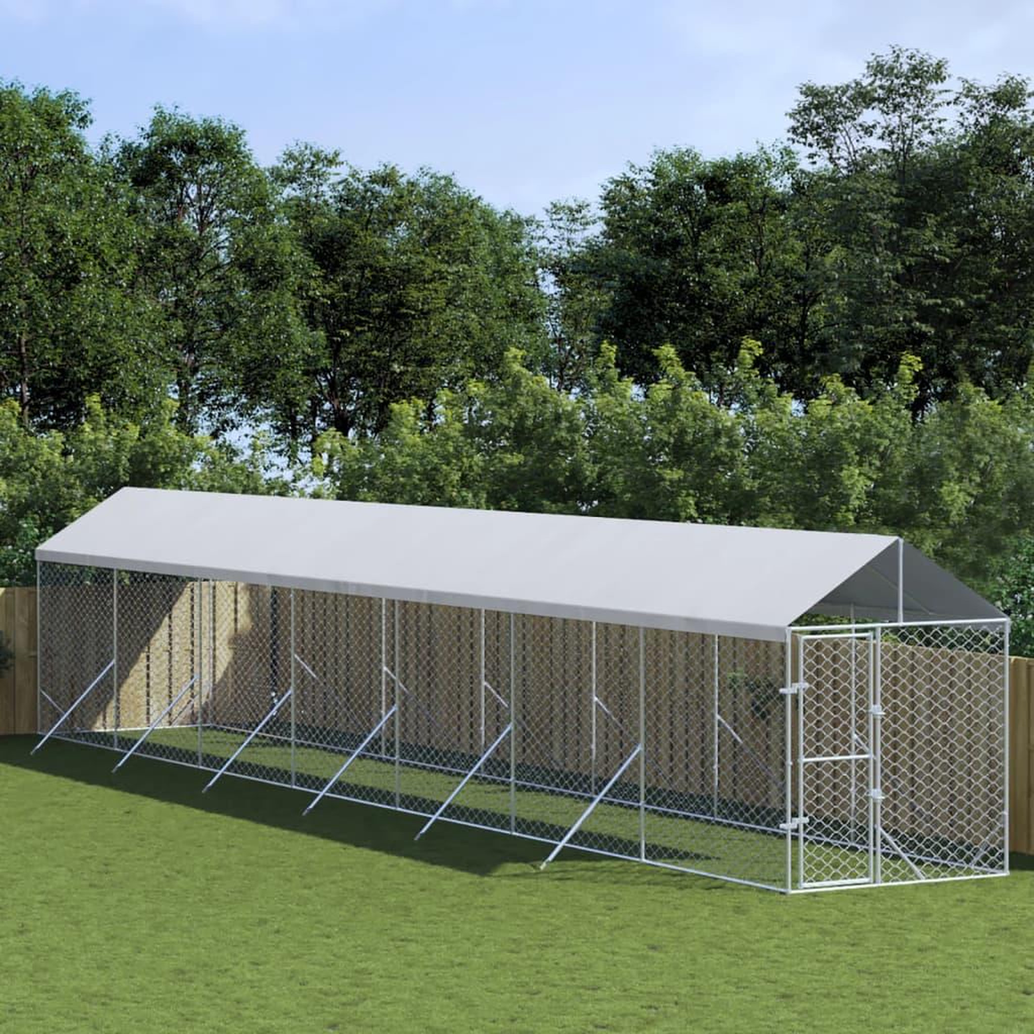 VIDAXL Chenil d'exterieur pour chiens avec toit argente 2x14x2,5 m