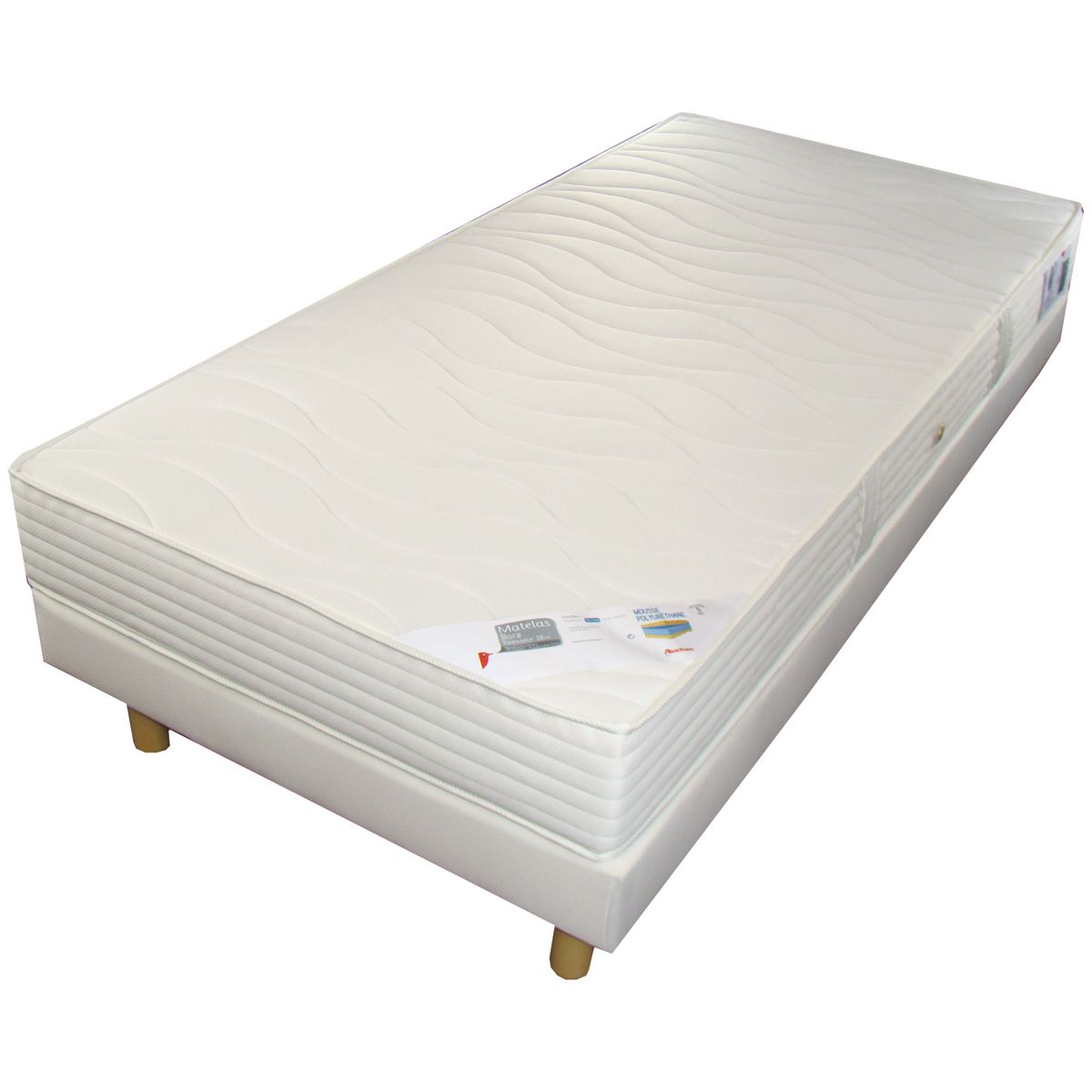 AUCHAN BORA 90x190 cm : matelas latex/mousse HR + sommier + pieds
