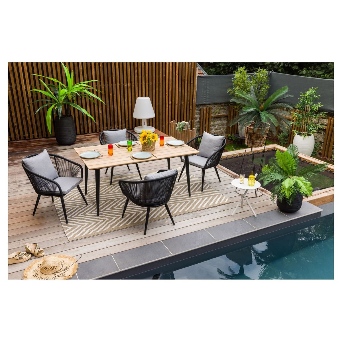 JARDILINE Lot de 2 fauteuils de jardin - Résine tressée - Noir - COMORES