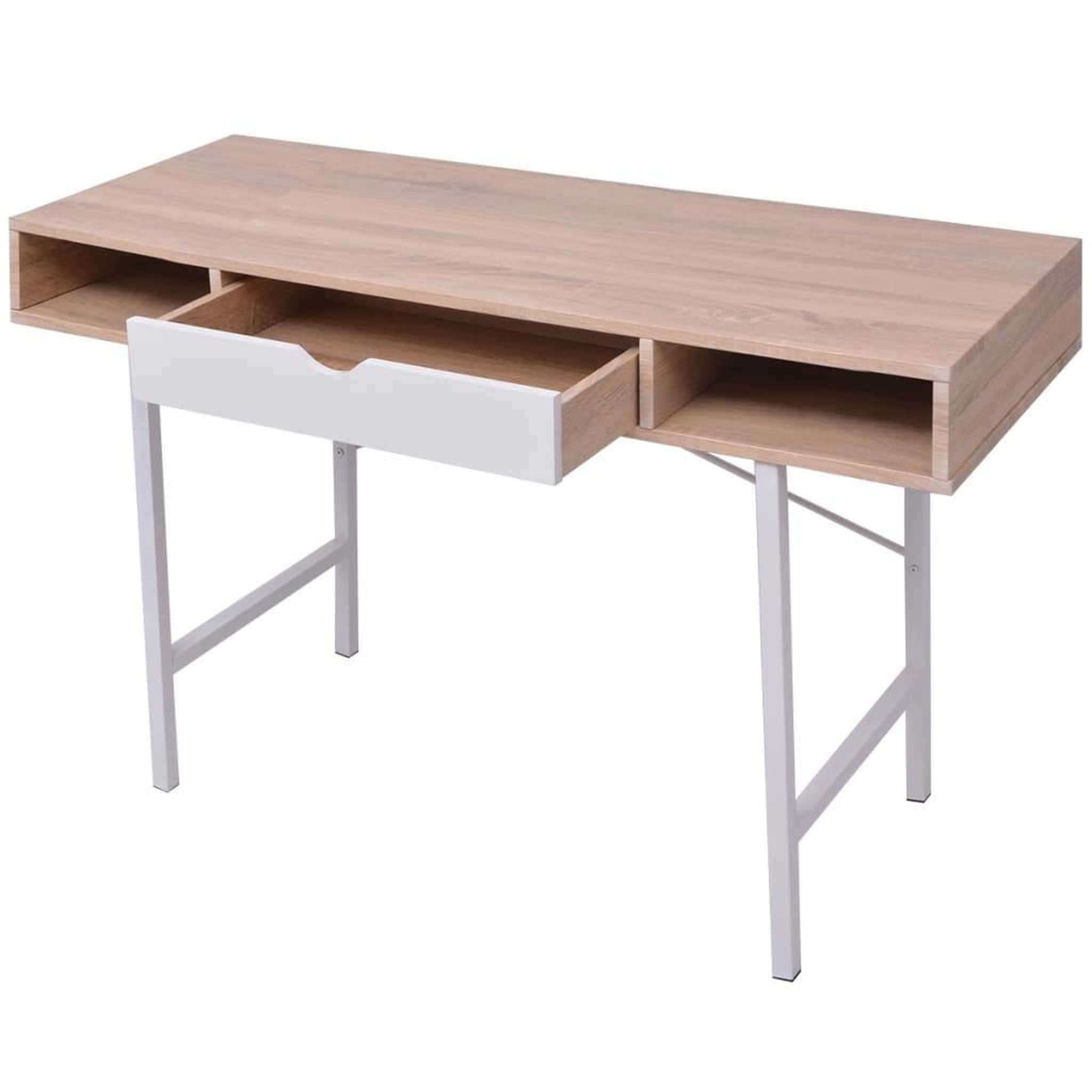 Voir la diapositive 3 : VIDAXL Bureau avec 1 compartiment chene et blanc
