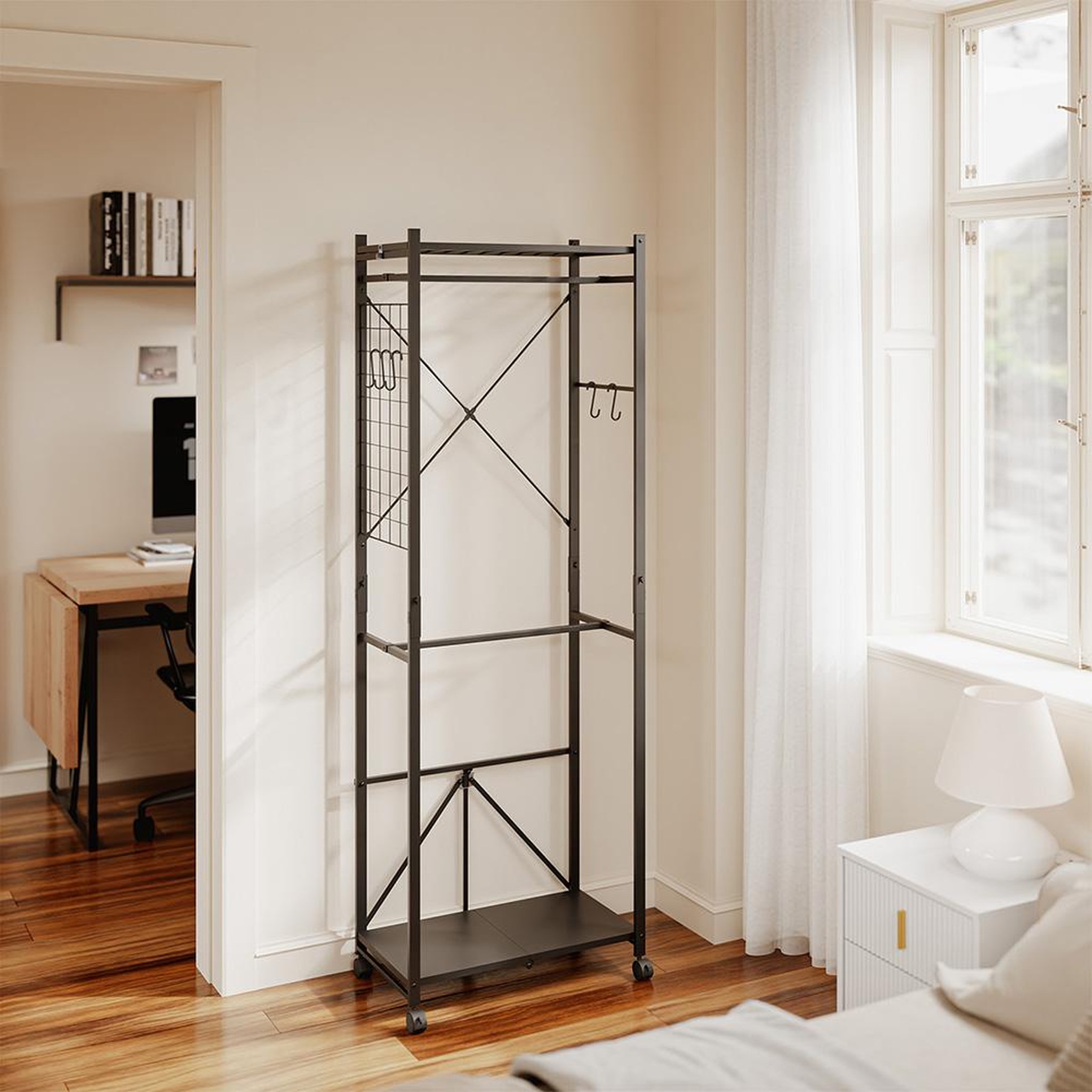 Voir la diapositive 5 : SOBUY Porte-manteaux sur roulettes avec étagère Noir 60x32x175cm KLS21-SCH