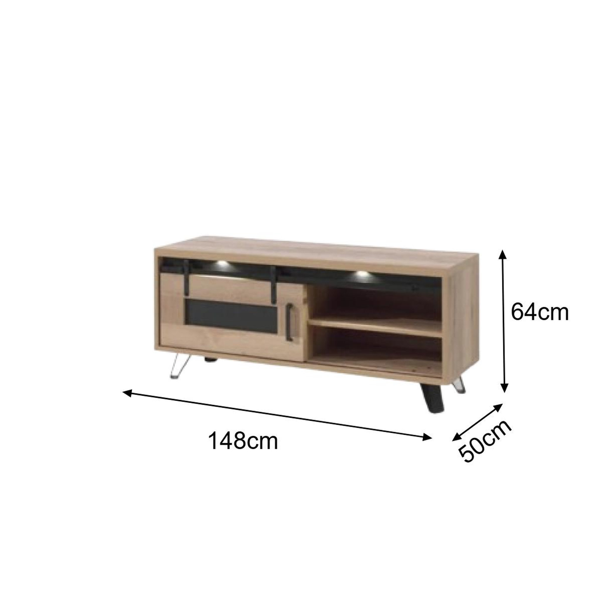 Voir la diapositive 5 : JLC KREATION Meuble tv industriel décor chêne + led 1 porte 150cm costa