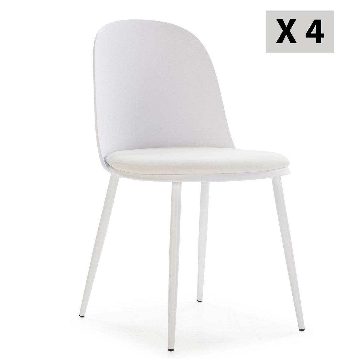 VS VENTA-STOCK Lot de 4 chaises Kana blanches, pieds en métal et assise rembourrée