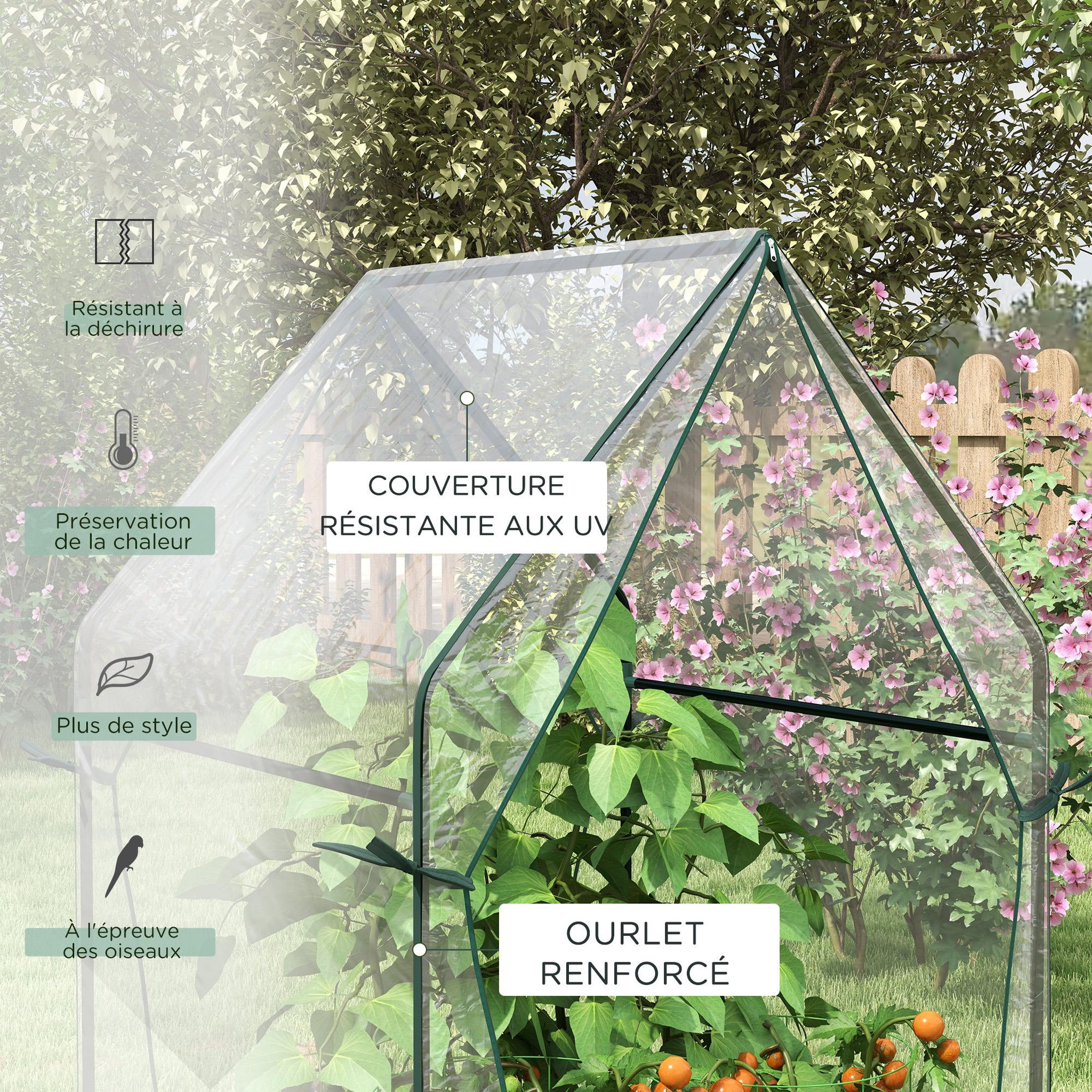 Voir la diapositive 5 : OUTSUNNY Serre de jardin balcon terrasse serre pour tomates 0,9L x 0,9l x 1,45H m double porte acier PVC transparent vert