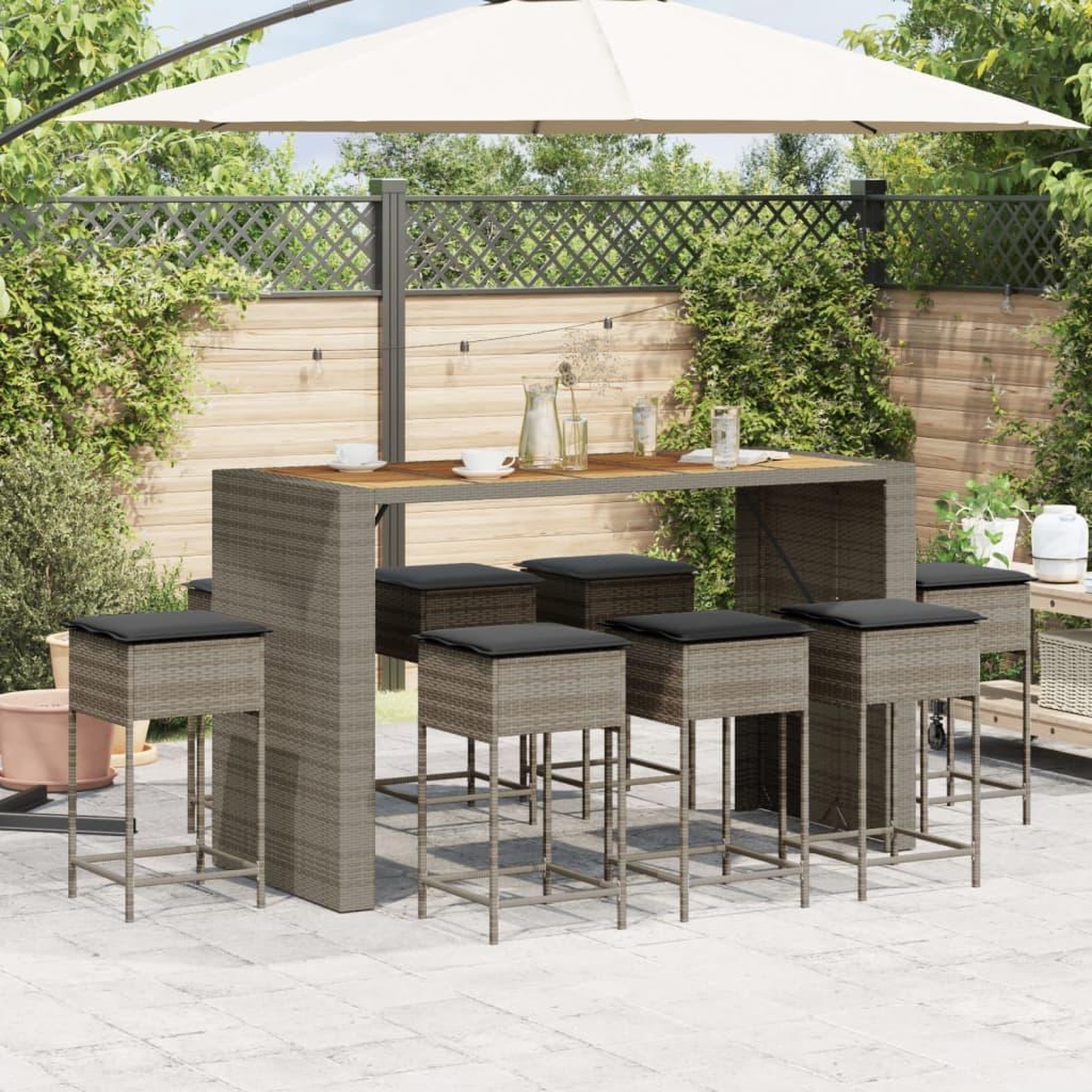 Voir la diapositive 3 : VIDAXL Ensemble de bar de jardin 9 pcs avec coussins gris poly rotin
